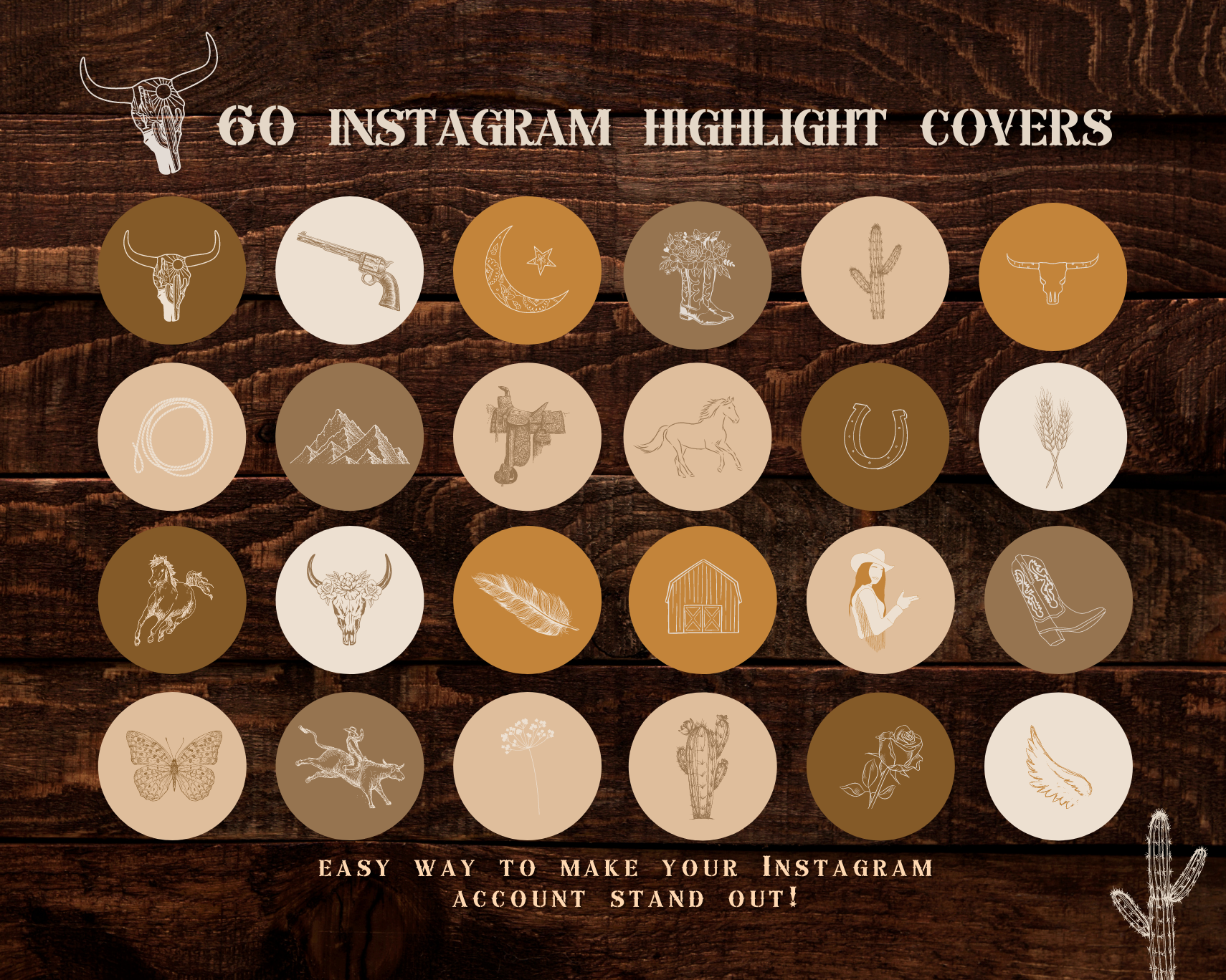 Wild West Cowgirl Instagram highlight covers + story backgrounds - Neutral