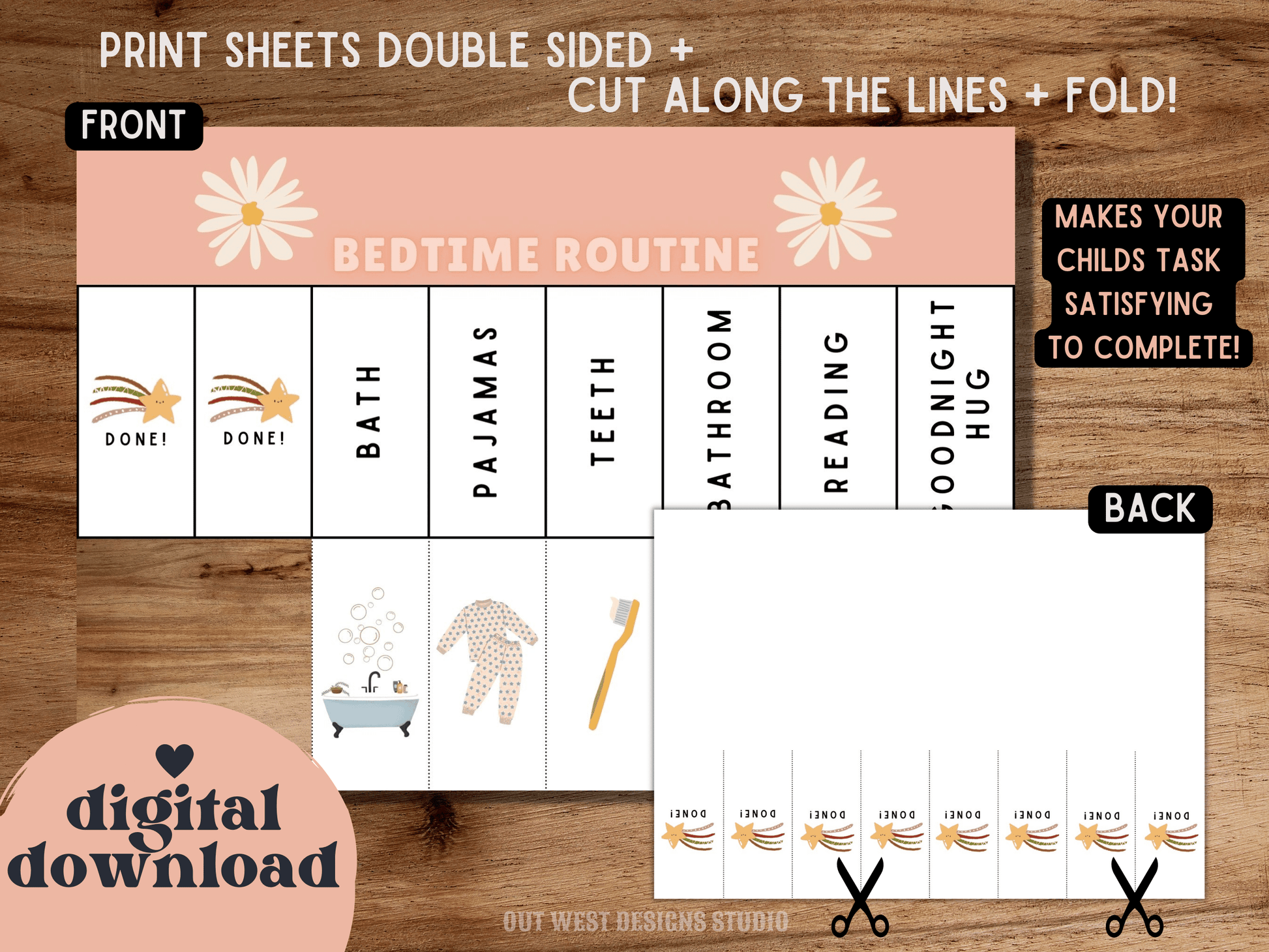 Boho Bedtime Routine | Digital Bedtime Flip Chart | Chore Checklist | Printable | Schedule for Kid | Montessori | Nighttime