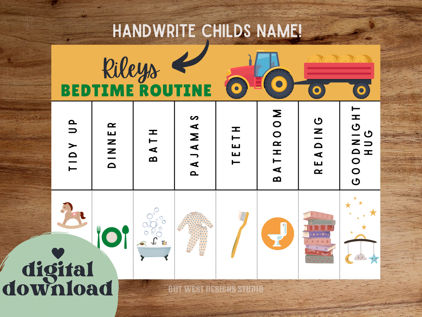 Farm Bedtime night Routine | Digital wakeup Flip Chart | Chore Checklist Printable | Schedule for Kid | Montessori planner farming country