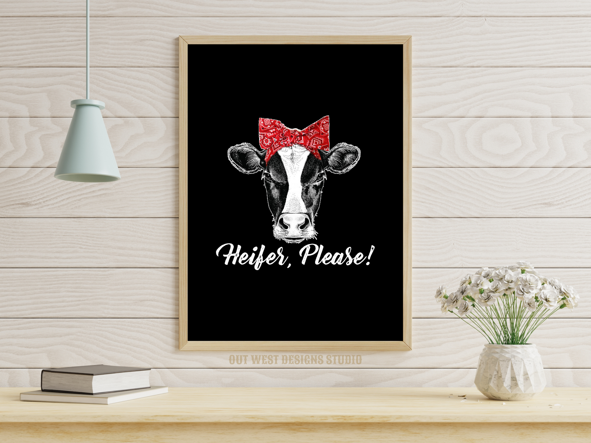 Heifer please cowgirl print black - Western home decor - Retro Poster wall bedroom, hallway, lounge room southern cow calf western art!