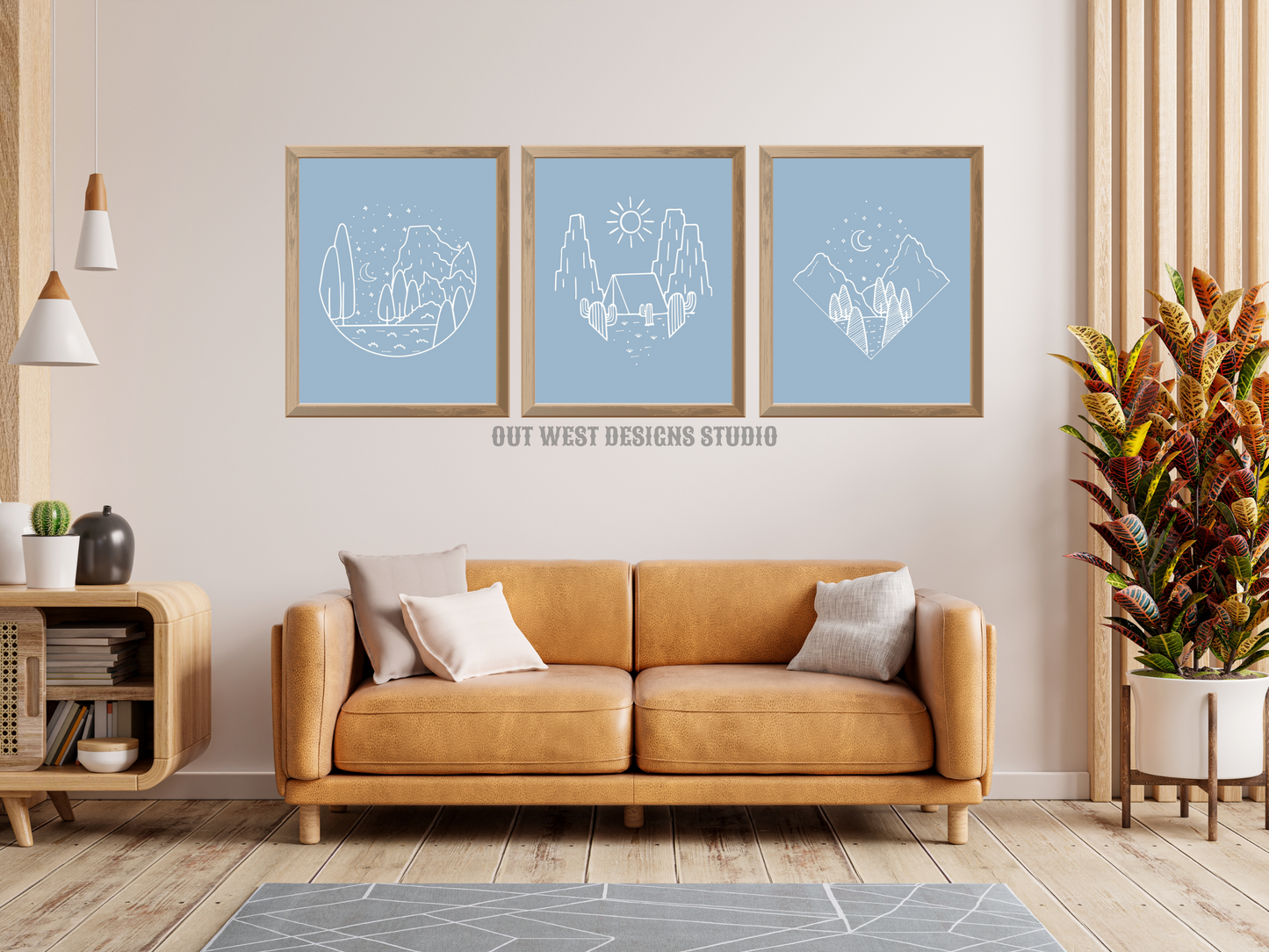 Printable Western Wilderness Cowgirl set of 3 prints in baby blue + cream color - home decor Poster wall art mountains, tent, south western!