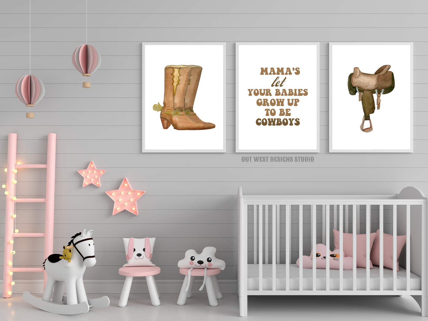 Mama's let your babies grow up to be cowboys print- babies, toddler boys nursery home wall decor - play room + kids bedroom poster art