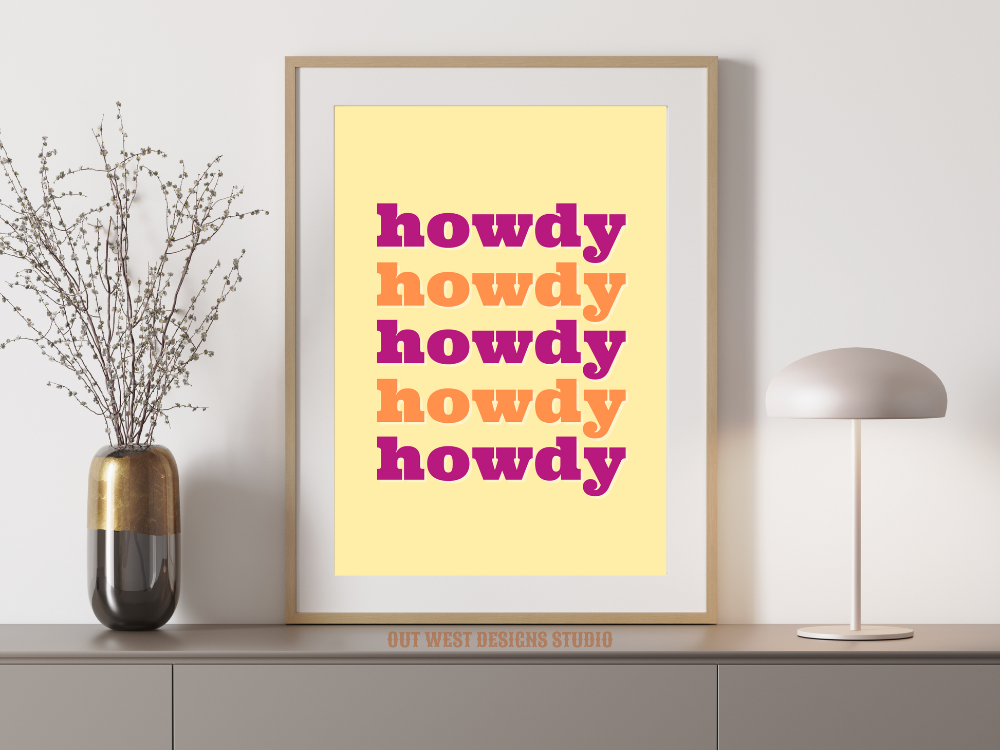 Howdy cowgirl print in Rust pink color - Western home decor - Retro Poster wall bedroom, hallway, lounge room south western art!