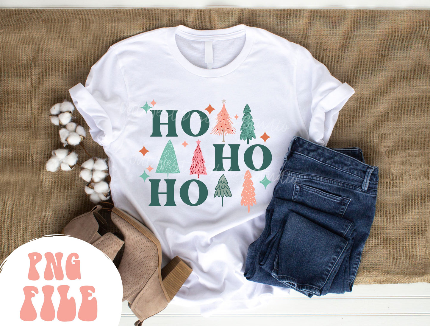 Ho Ho Ho Christmas tree PNG shirt merch Sublimation, Western Png, Digital Illustration, Grunge christmas, Xmas png, Boho christmas