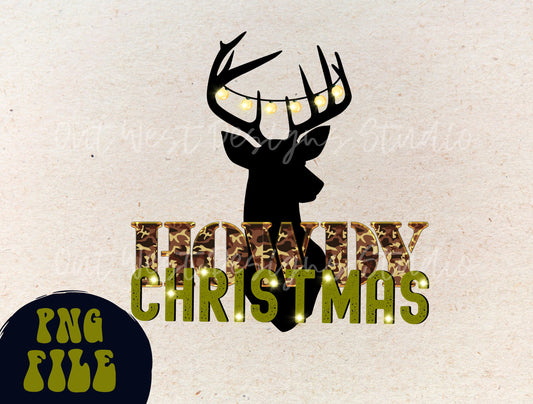 Howdy Camo Christmas png download-Western hunting Christmas png, Country Christmas png, Holiday sublimation, Howdy png, deer lights
