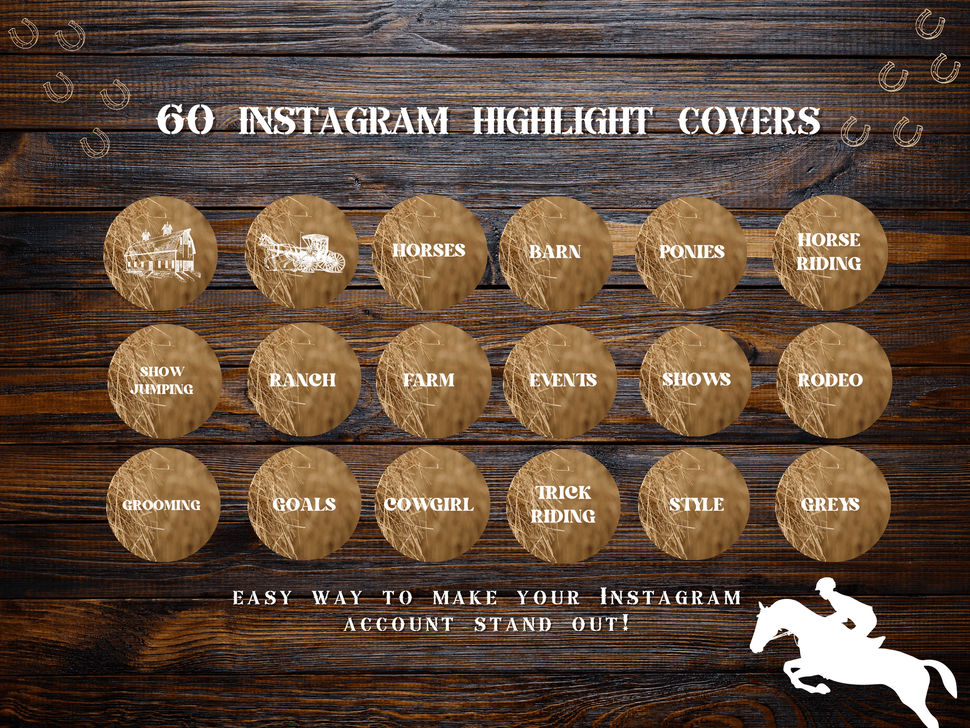 Equestrian horse riding Instagram highlight covers + story backgrounds - Hay tan show jumping, pony, dressage, rodeo cowgirl IG icons