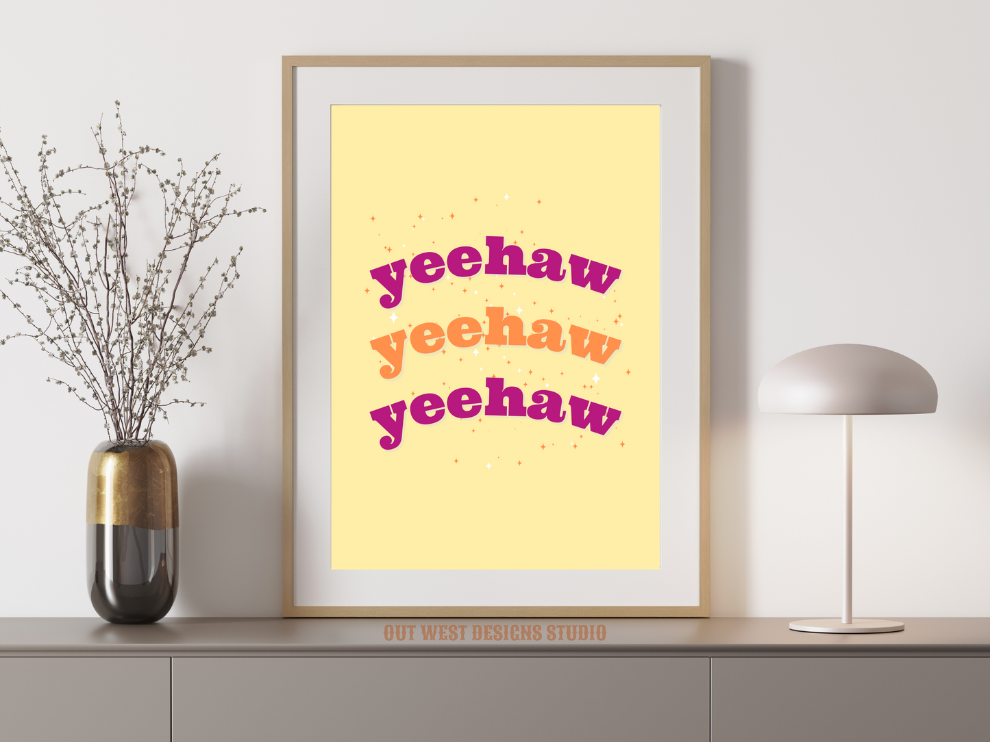 Yee haw cowgirl print color - Western home decor - Retro Poster wall bedroom, hallway, lounge room southern western art!