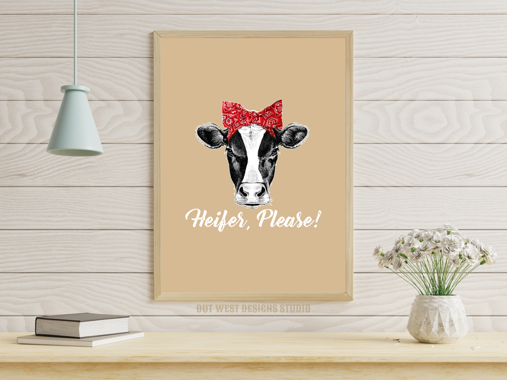 Heifer please cowgirl print black - Western home decor - Retro Poster wall bedroom, hallway, lounge room southern cow calf western art!