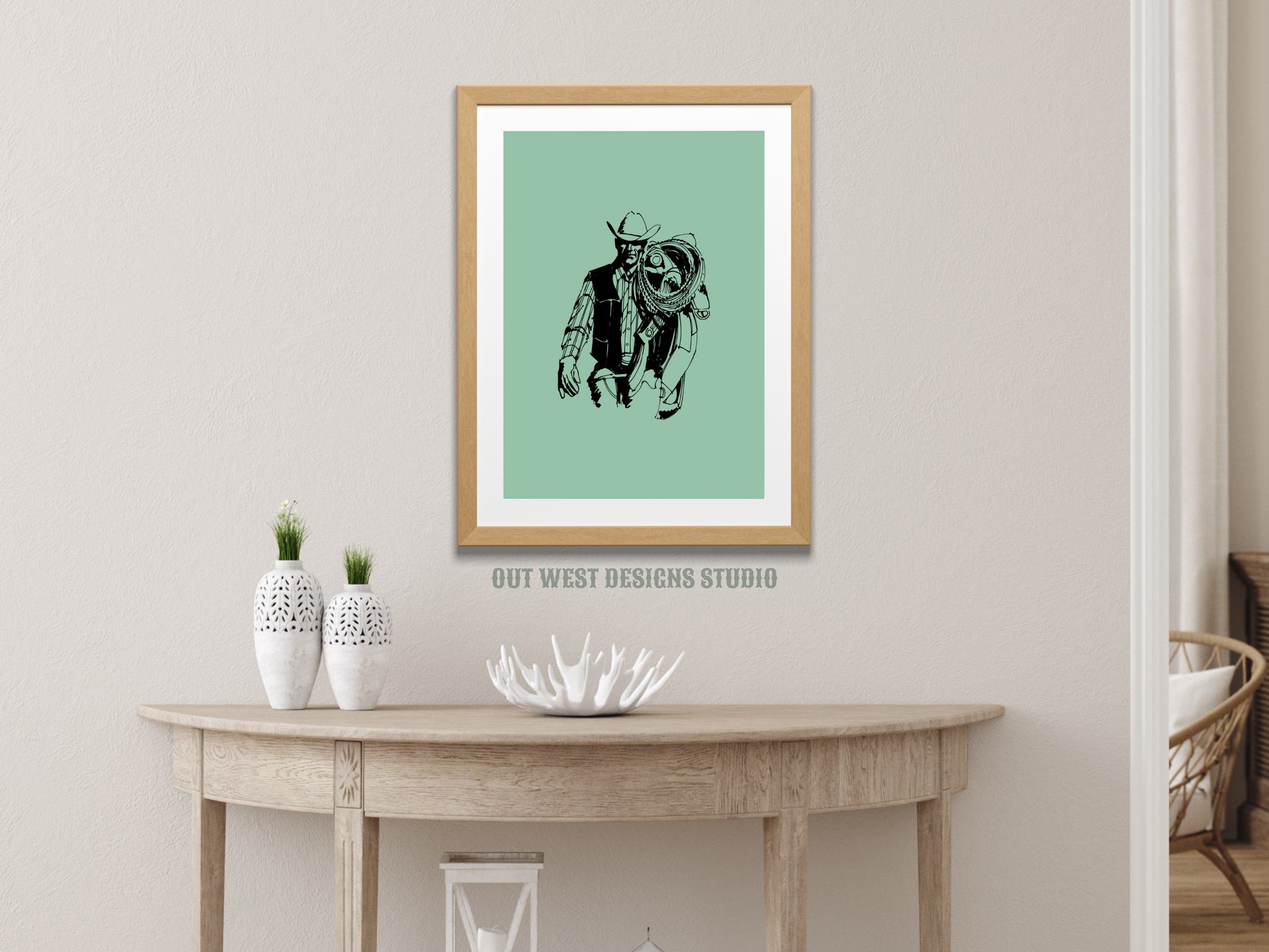 Printable Cowboy John Wayne western print - green + black - Western home decor Poster wall art long country sheriff south western!