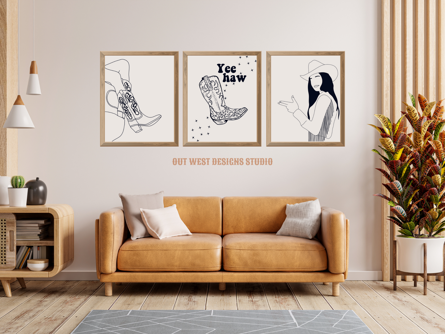 Yee Haw Cowgirl Desert set of 3 prints - Western home decor - Poster wall art cowgirl boots cowboy print