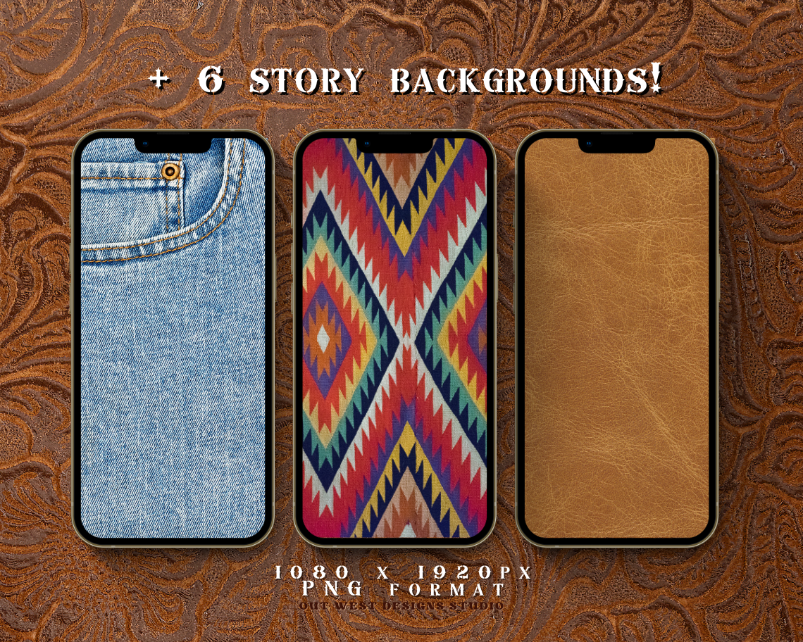 Wild West Western Cowgirl Instagram highlight covers + story backgrounds - Turquoise and southwest cowboy