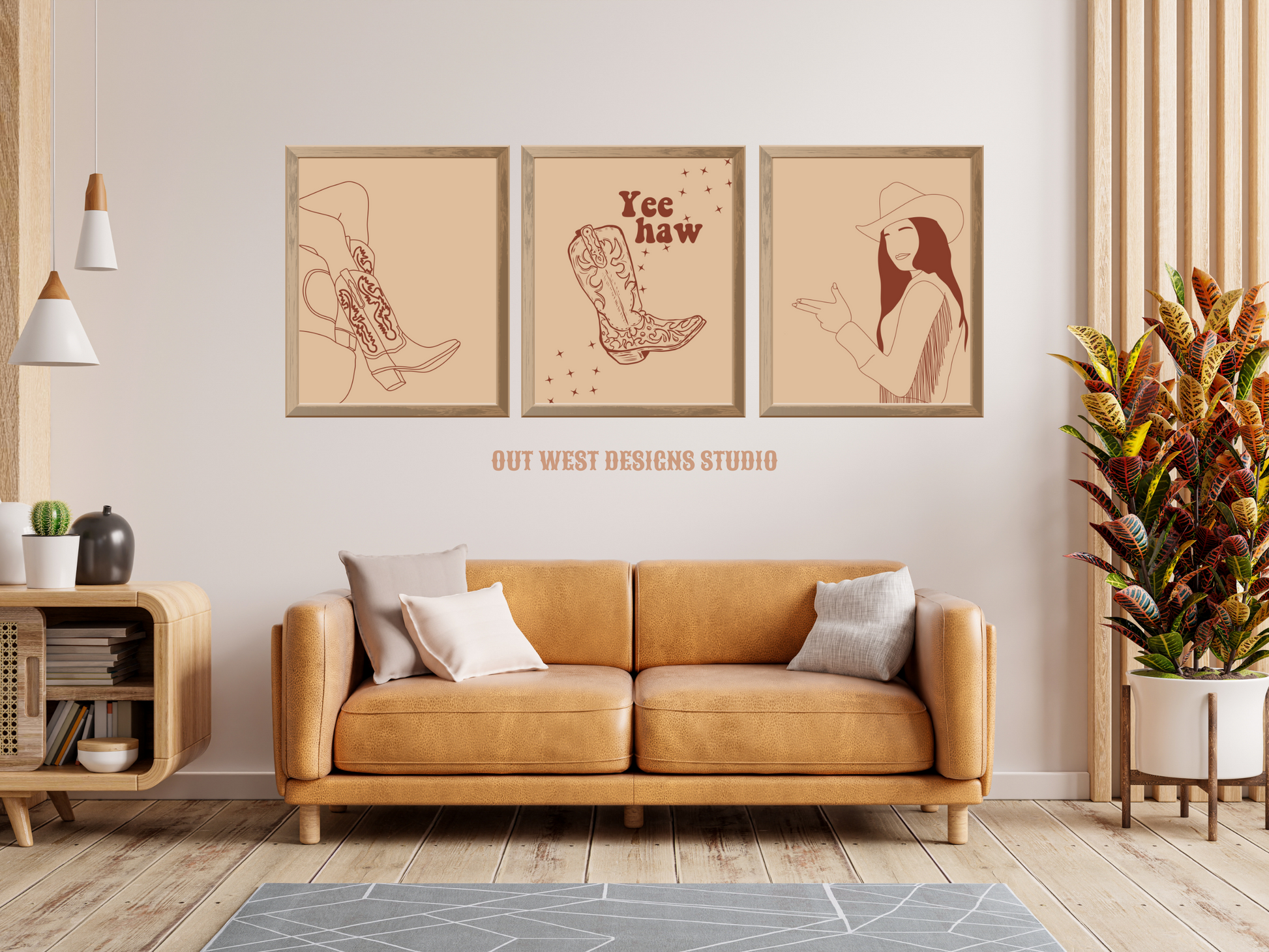 Yee Haw Cowgirl Desert set of 3 prints - Western home decor - Poster wall art cowgirl boots cowboy print