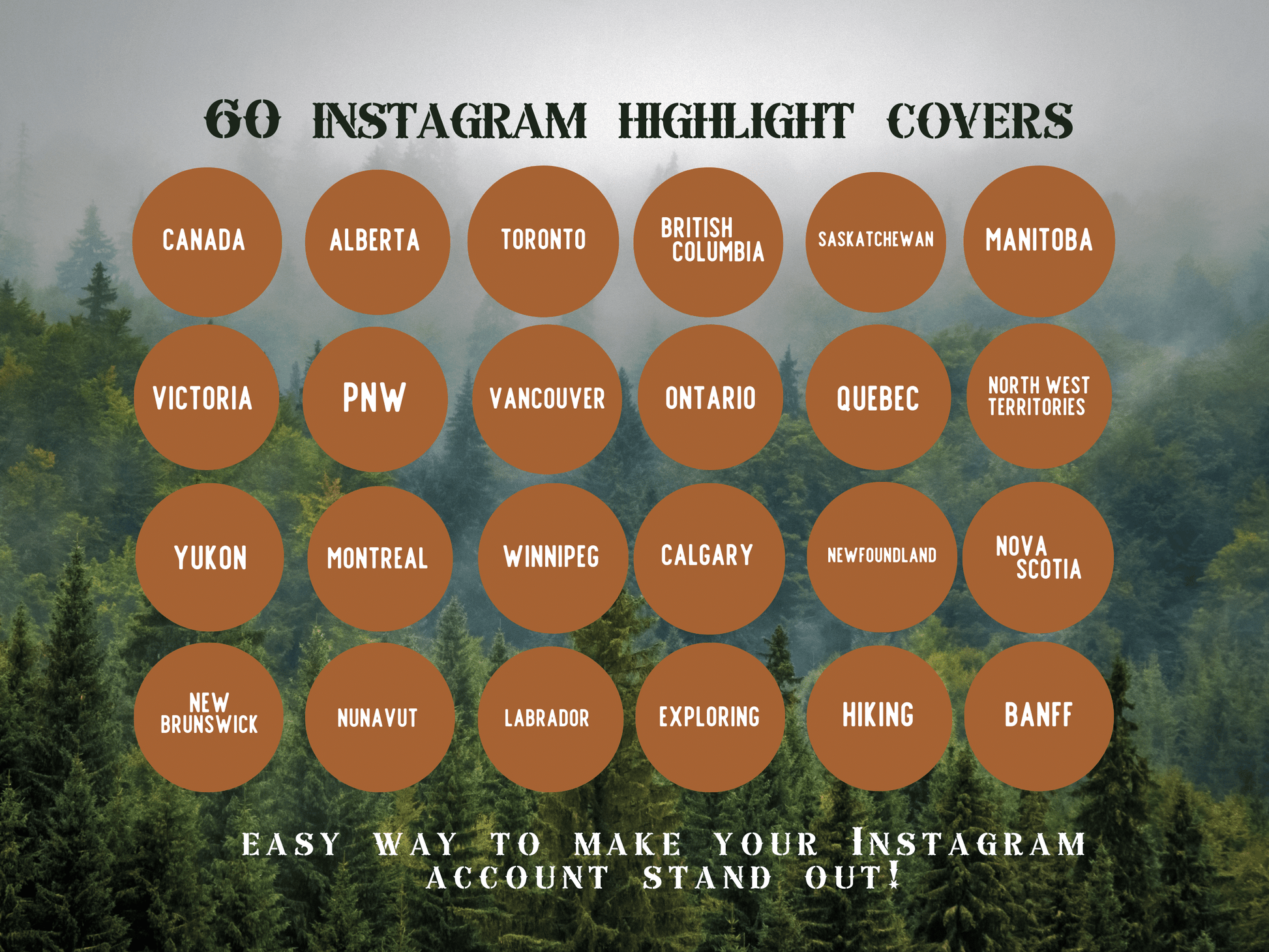 Canada Adventure travel boho Instagram highlight covers + story backgrounds - Canadian Tan brown | exploring wanderlust camping IG icons