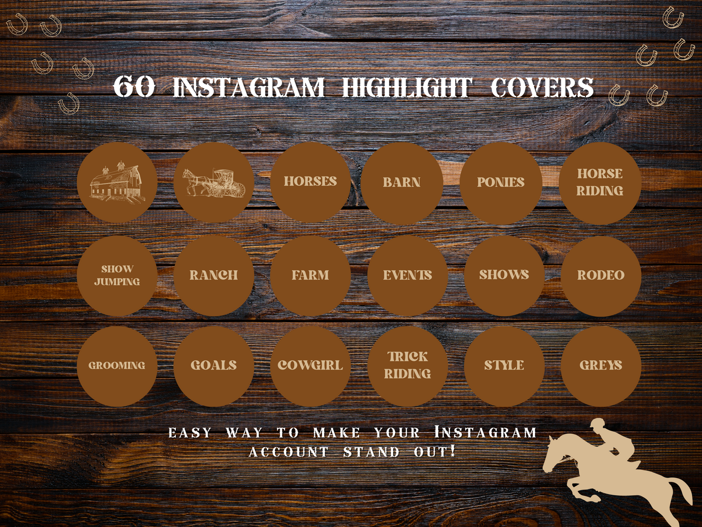 Equestrian horse riding Instagram highlight covers + story backgrounds - show jumping, pony, dressage, rodeo cowgirl IG icons