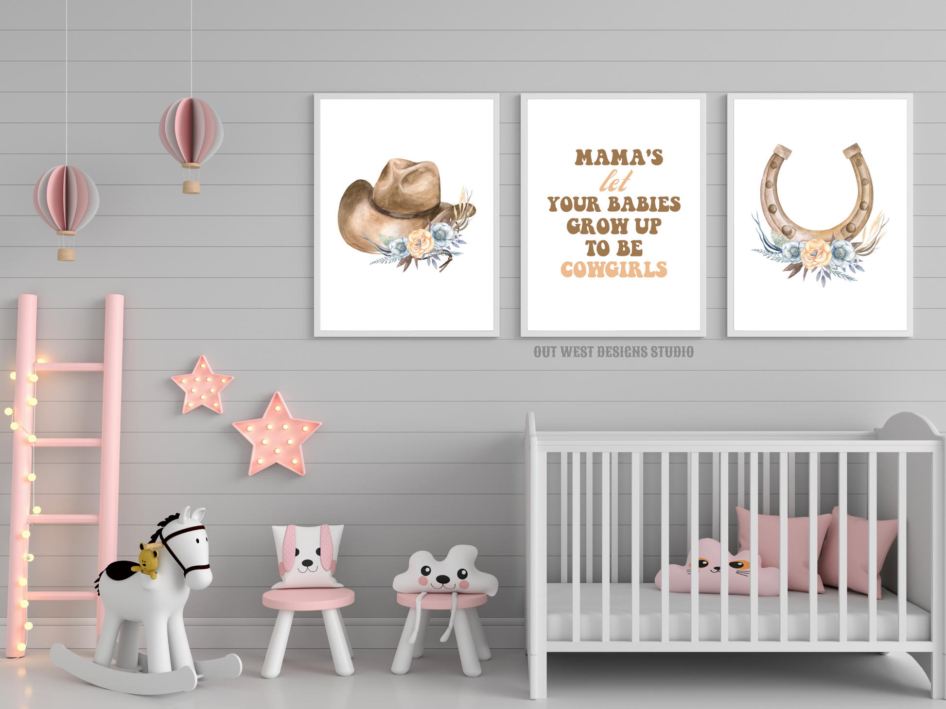 Mama's let your babies grow up to be cowgirls print- babies, toddler boys nursery home wall decor - play room + kids bedroom poster art