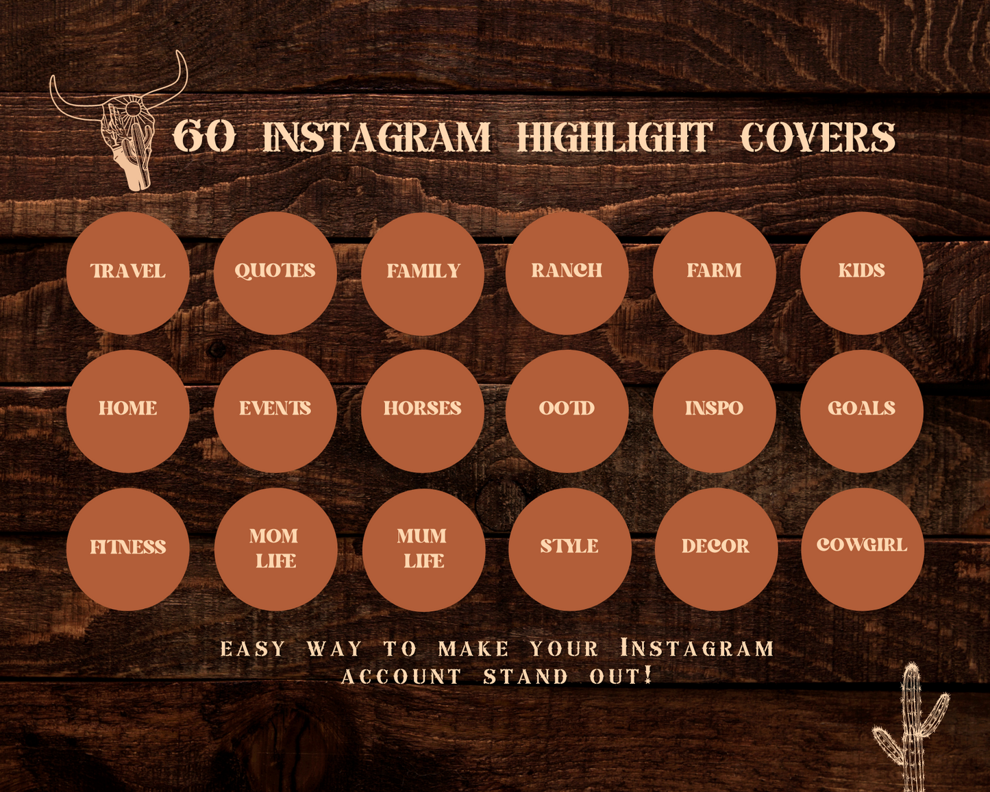 Wild West Cowgirl Instagram highlight covers + story backgrounds - Burnt orange