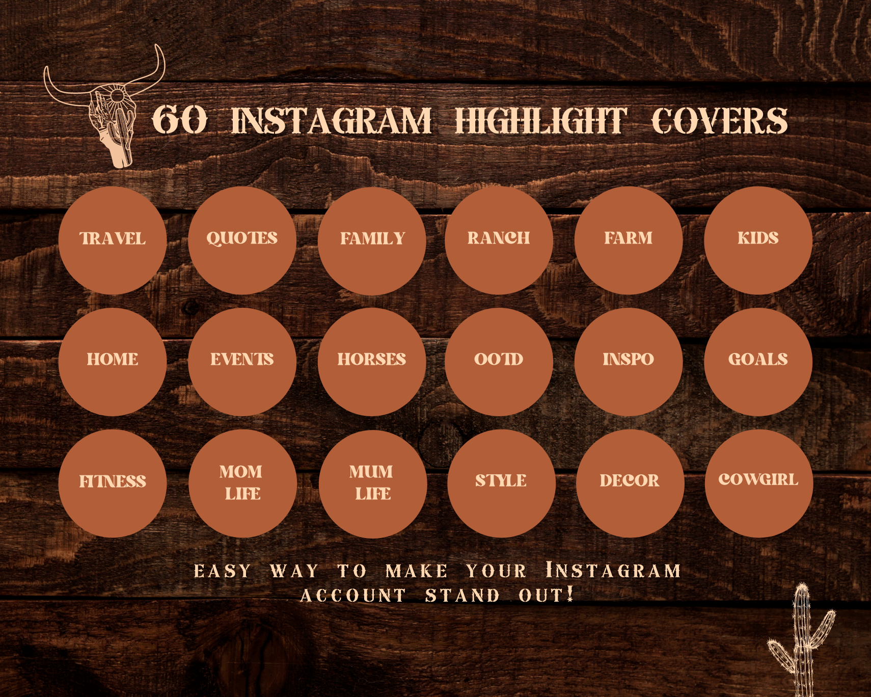 Wild West Cowgirl Instagram highlight covers + story backgrounds - Burnt orange