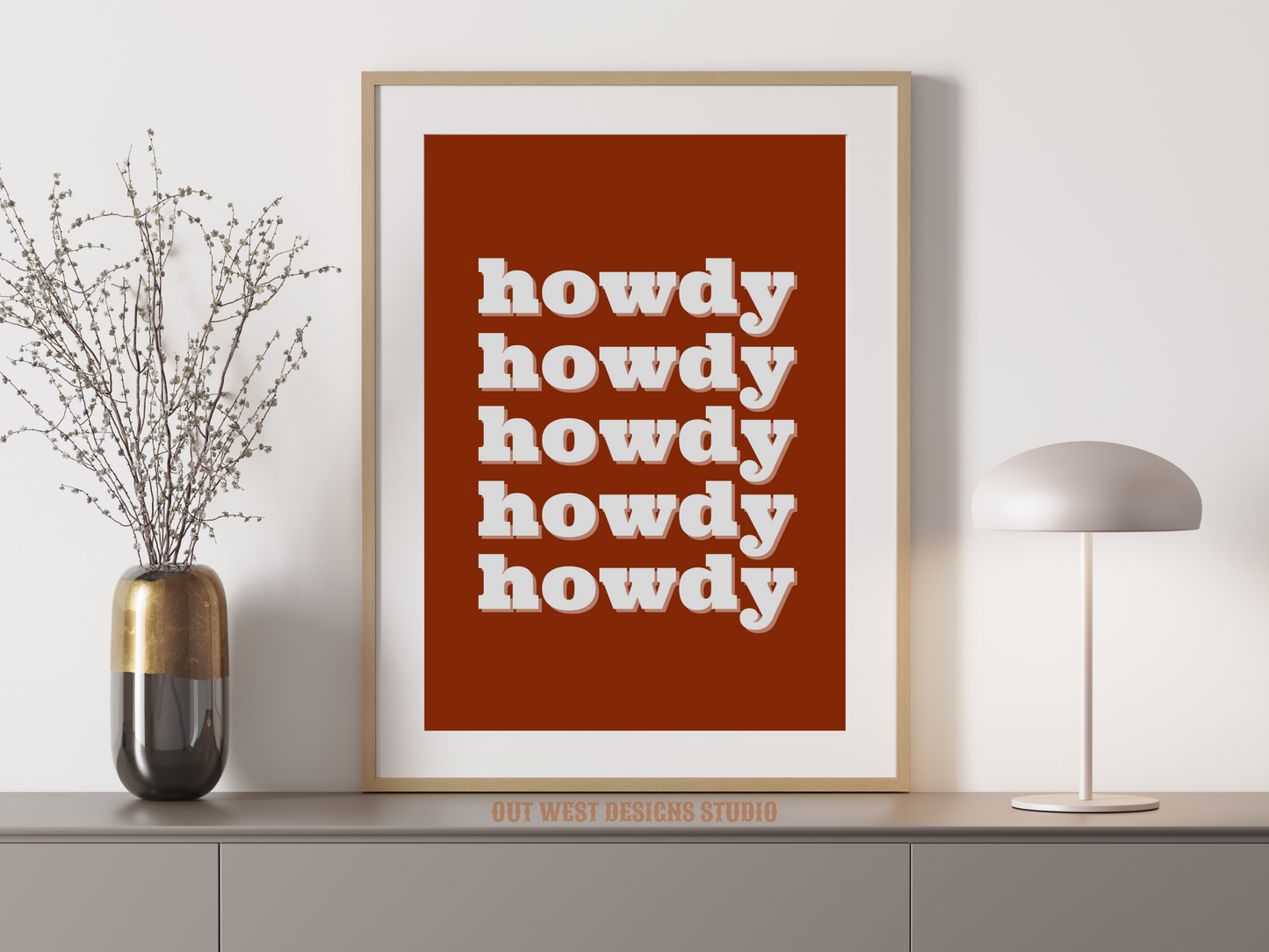 Howdy cowgirl print in Rust pink color - Western home decor - Retro Poster wall bedroom, hallway, lounge room south western art!