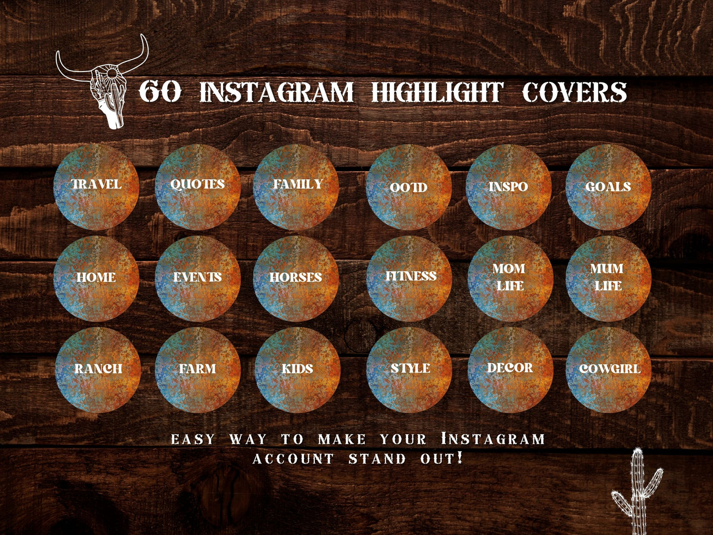 Wild West Western Cowgirl Instagram highlight covers + story backgrounds - Turquoise + blue rust | Country girl IG covers | Social media