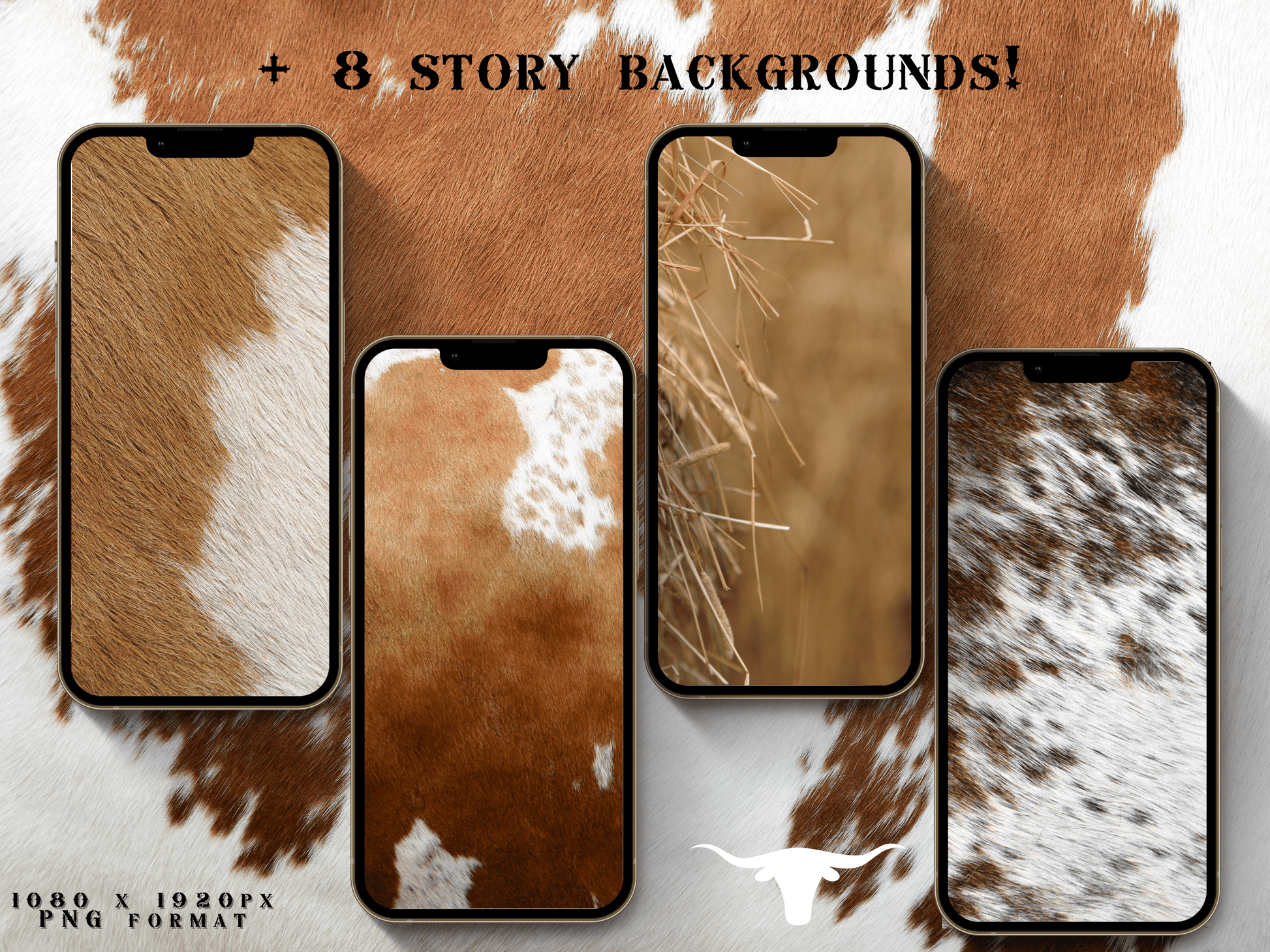 Cowhide Western Cowgirl Instagram highlight covers + story backgrounds - Cow print Wild West farm IG icons farming homesteading cattle