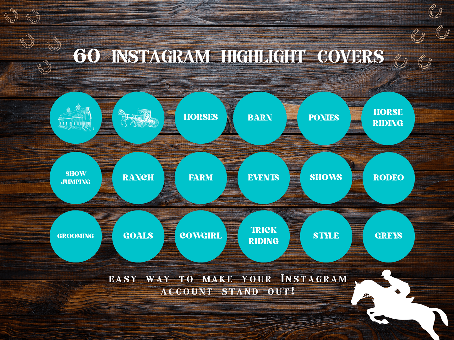 Aqua Equestrian horse riding Instagram highlight covers + story backgrounds - show jumping, pony, dressage, rodeo cowgirl IG icons