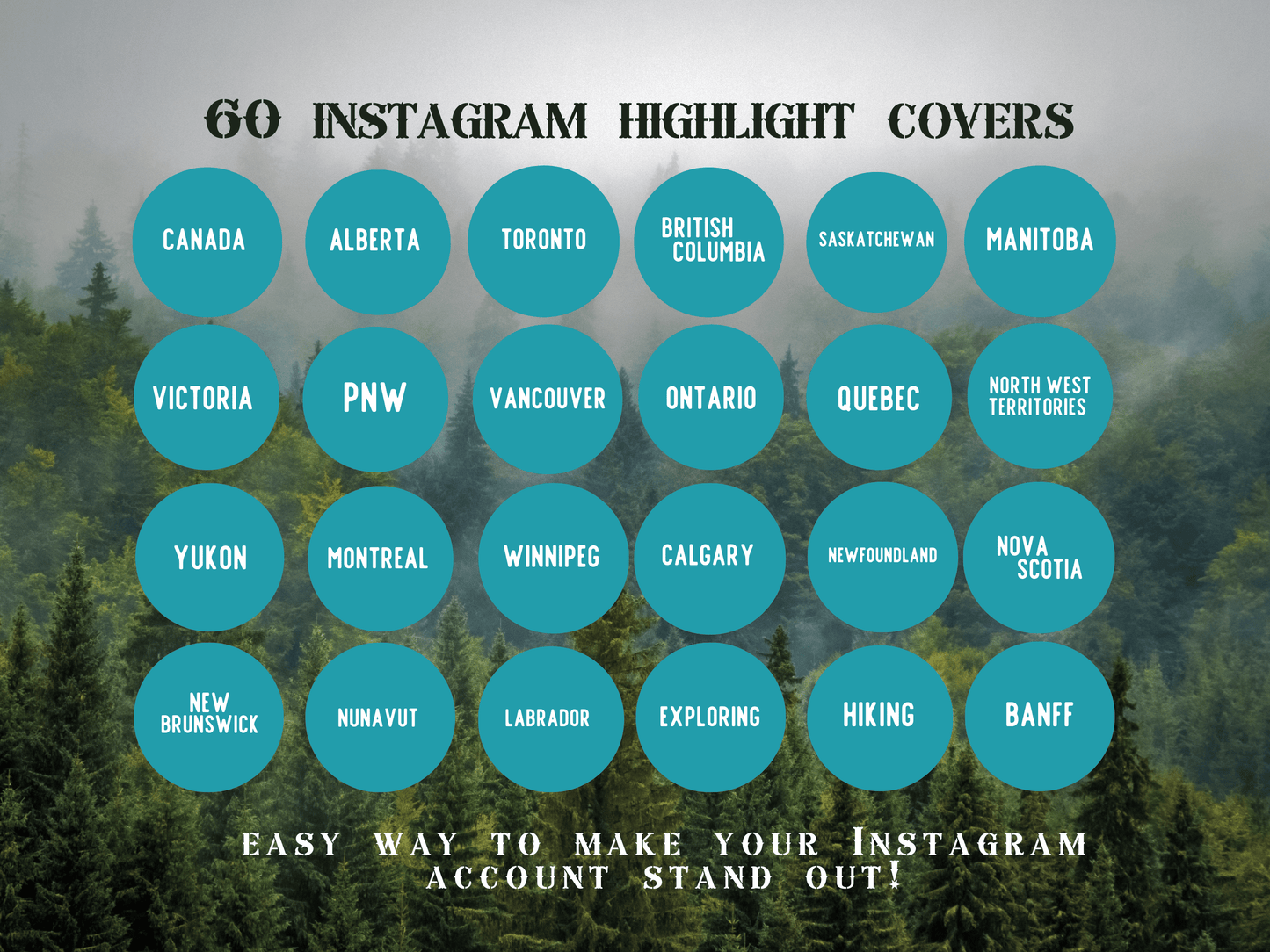 Canada Adventure travel boho Instagram highlight covers + story backgrounds - Canadian Turquoise | exploring wanderlust camping IG icons