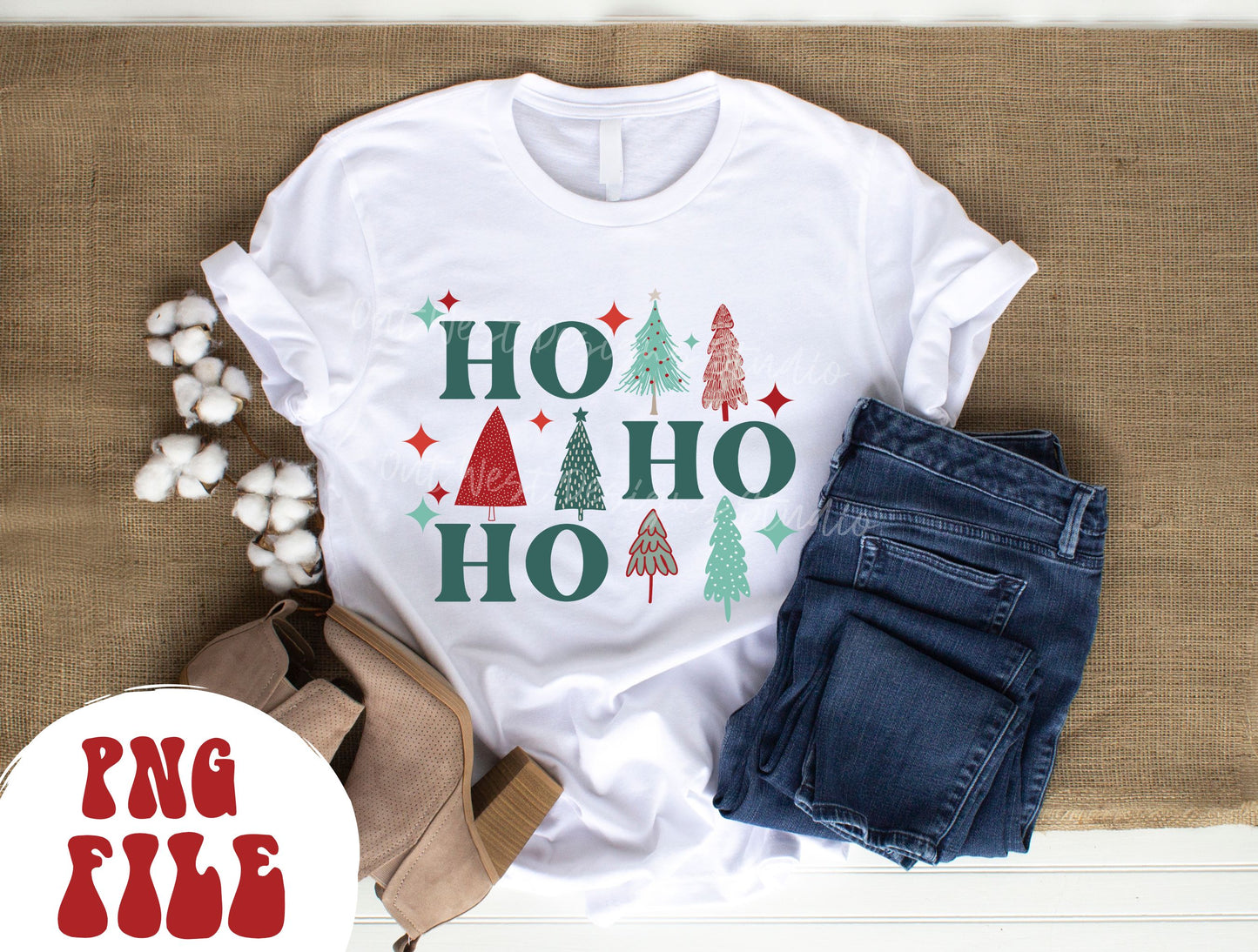 Ho Ho Ho Christmas tree PNG shirt merch Sublimation, Western Png, Digital Illustration, Grunge christmas, Xmas png, Boho christmas