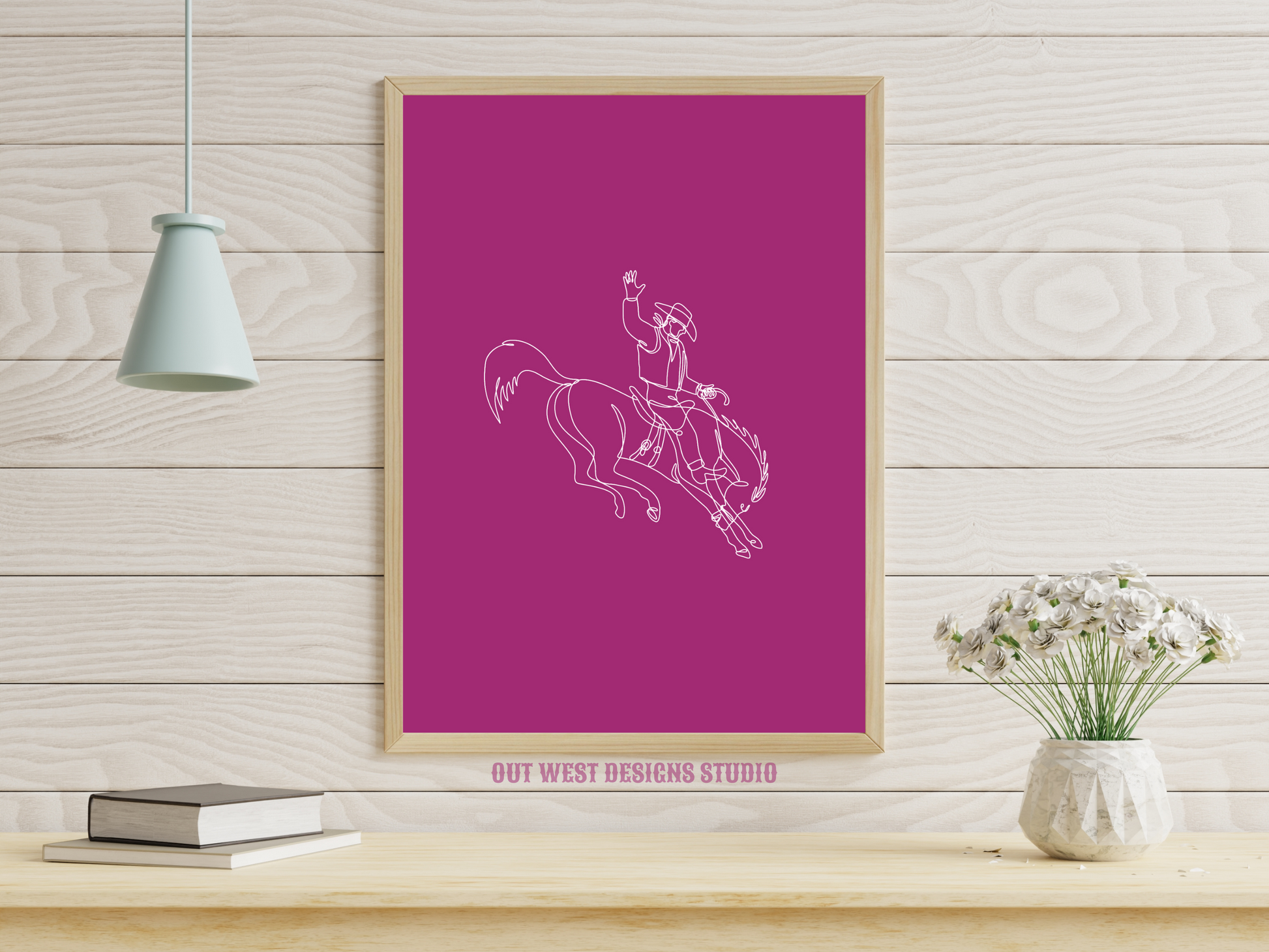 Bronc cowboy line drawing print - Western cowgirl home decor | Rodeo poster