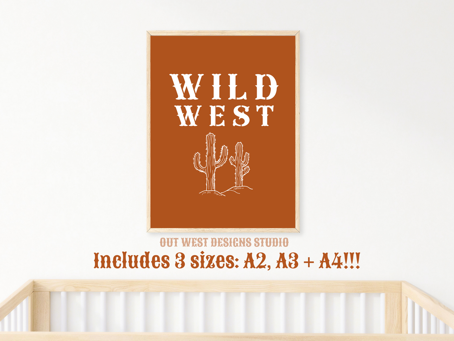 Wild West Cactus print Western- babies girls boys nursery home wall decor play room + kids bedroom poster art Cowboy Cowgirl Southwest rodeo