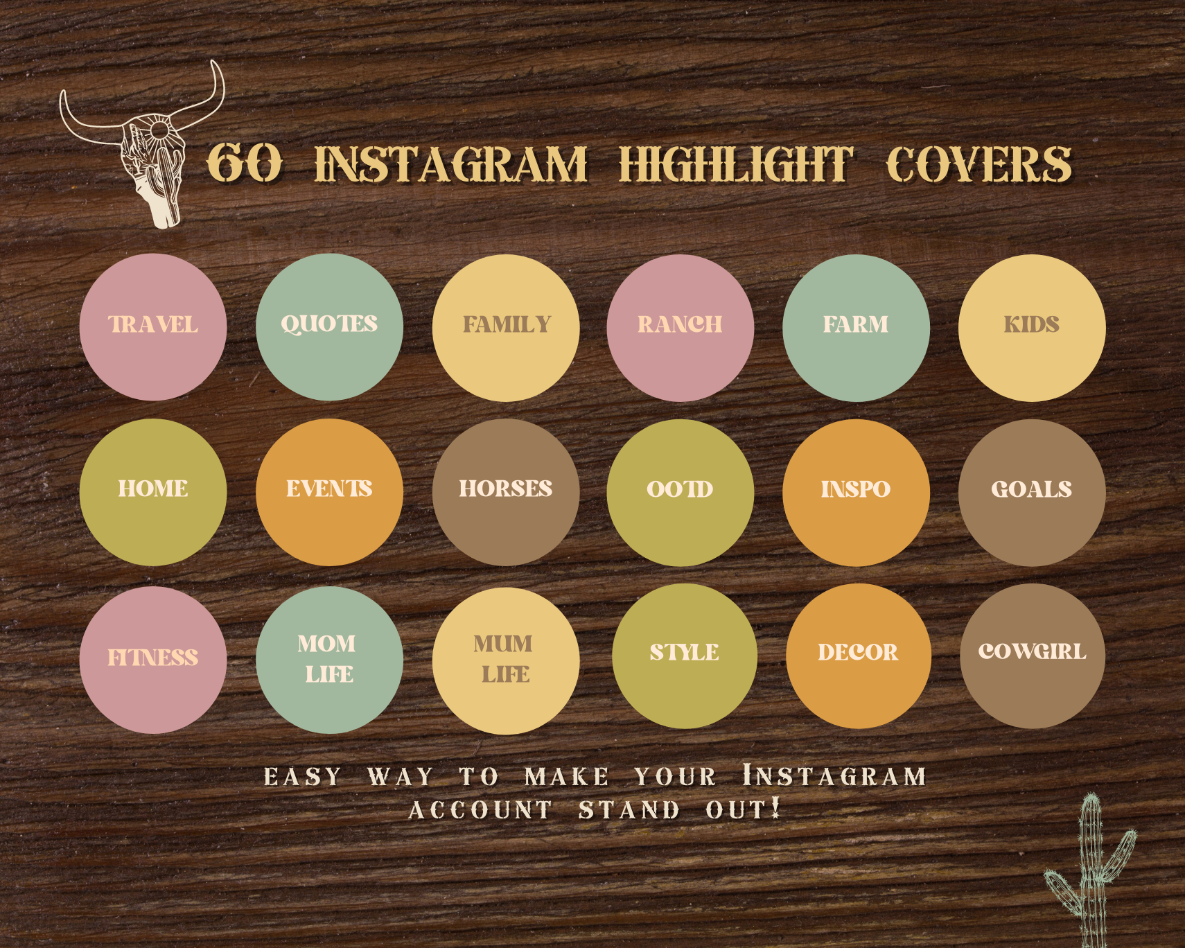 Wild West Cowgirl Instagram highlight covers + story backgrounds - Pastel Sunset western rodeo IG icons for social media