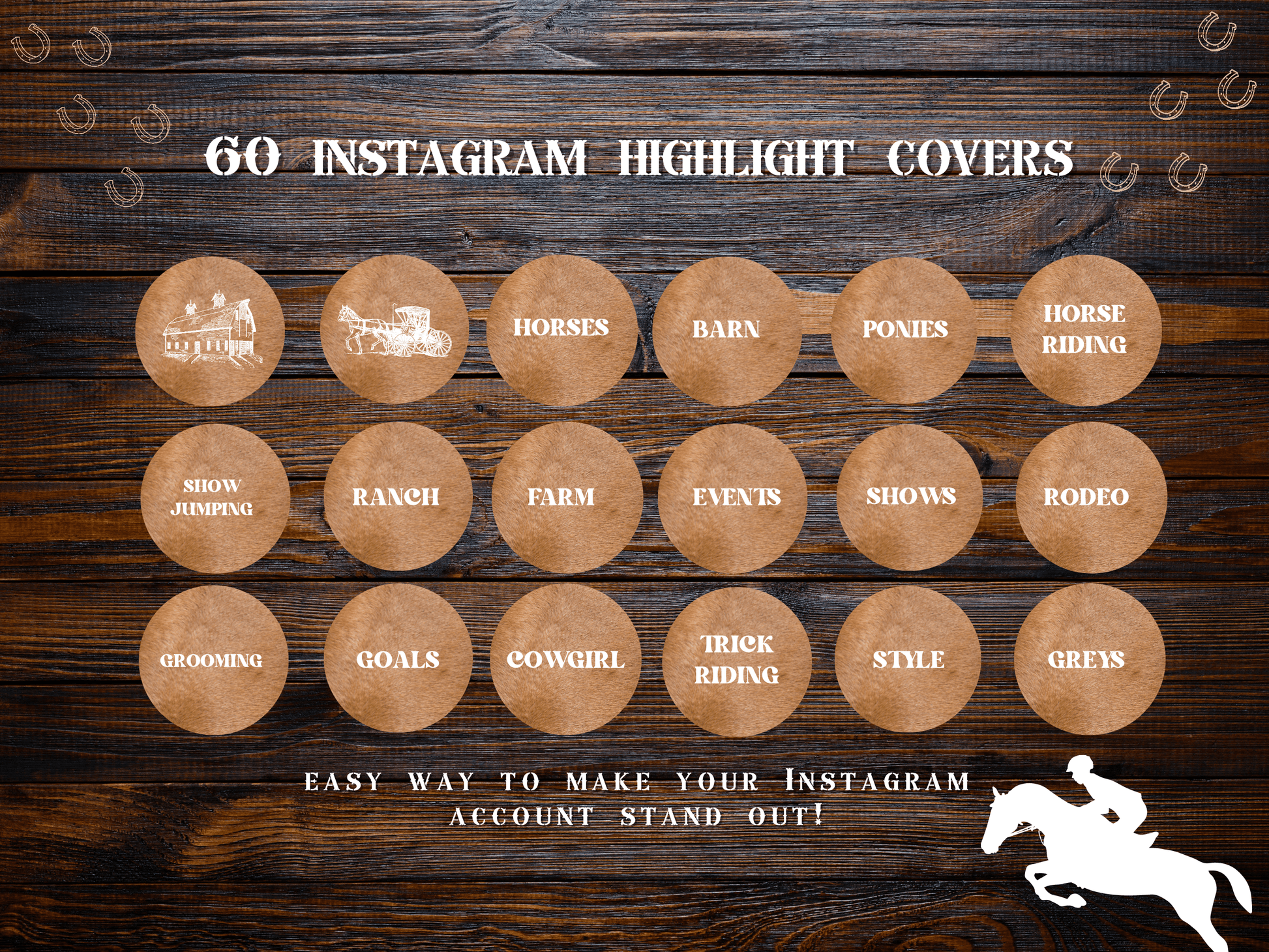 Palomino Equestrian horse riding Instagram highlight covers + story backgrounds - show jumping, pony, dressage, rodeo cowgirl IG icons