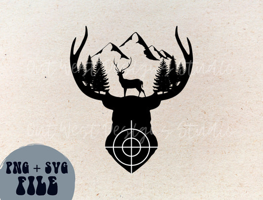 Deer Antler and Mountains Country SVG + PNG, Buck hunting Season | Cut file Sublimation Design instant Downloads | Digital files