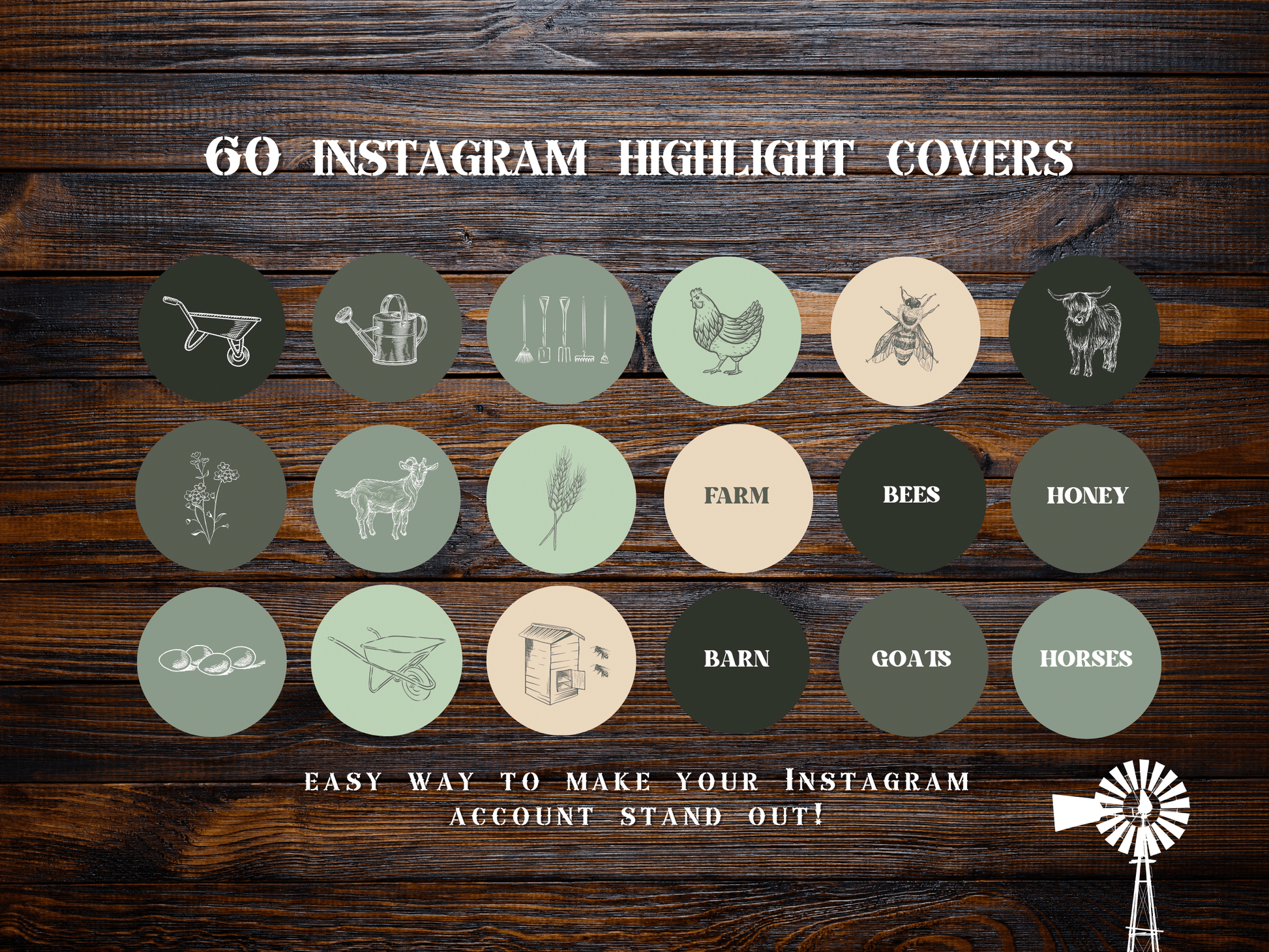 Green Farm homesteading garden floral Instagram highlight covers + story backgrounds - Farming greens IG icons | social media