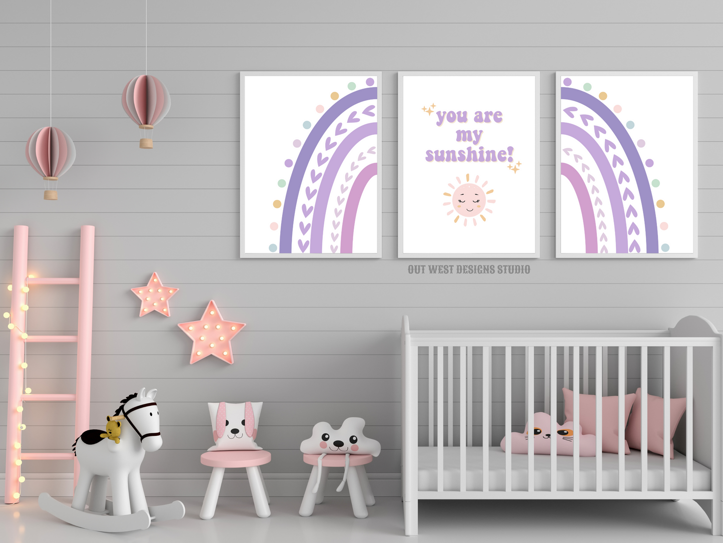 Sunshine rainbow nursery print- You are my sunshine pastel purple baby, toddler girls + boys wall decor water-color kids bedroom