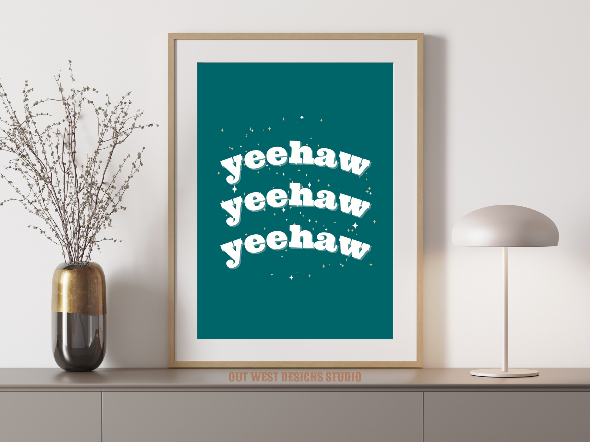 Yee haw cowgirl print color - Western home decor - Retro Poster wall bedroom, hallway, lounge room southern western art!