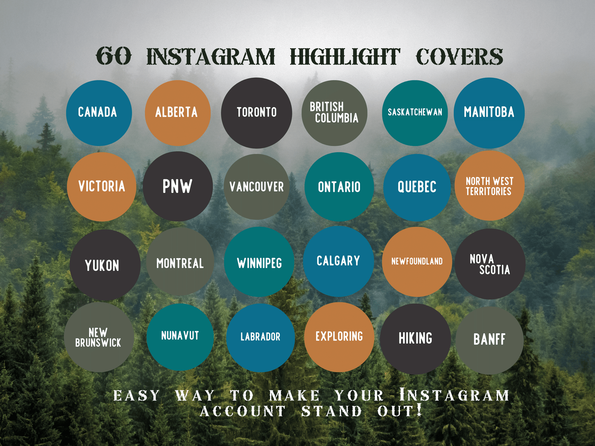 Canada Adventure travel boho Instagram highlight covers + story backgrounds - Canadian yellow blues | exploring wanderlust camping IG icons