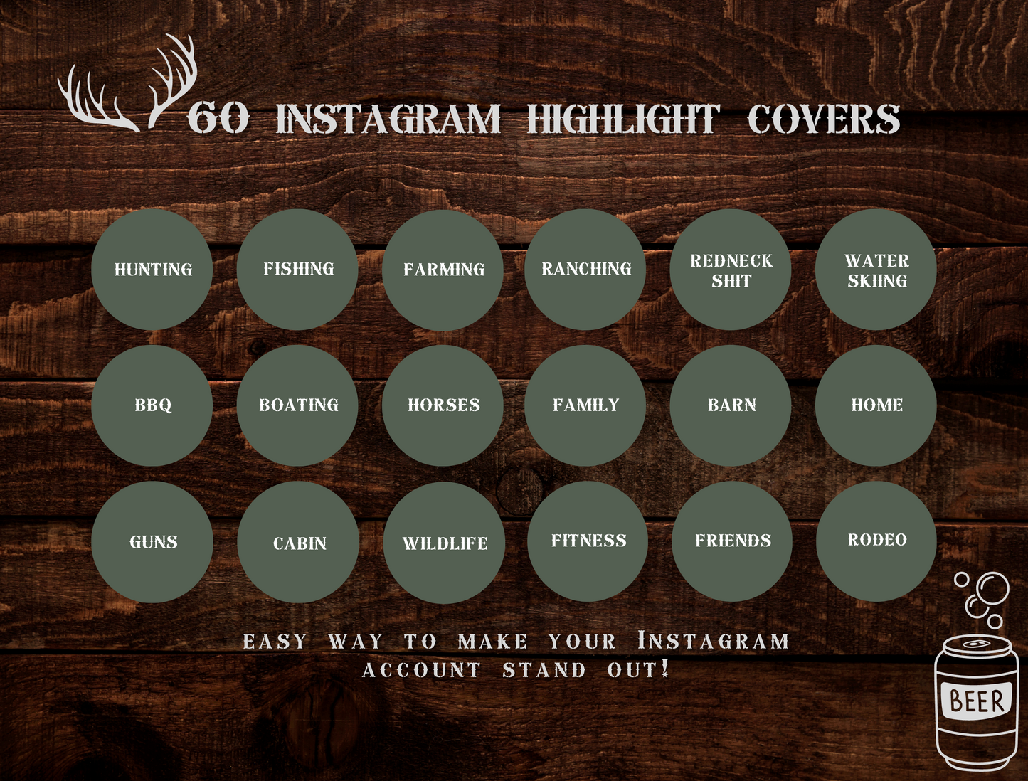 REDNECK Country Instagram highlight covers + story backgrounds - Green hunting camo - Western IG icons | deer elk bear hunter social media