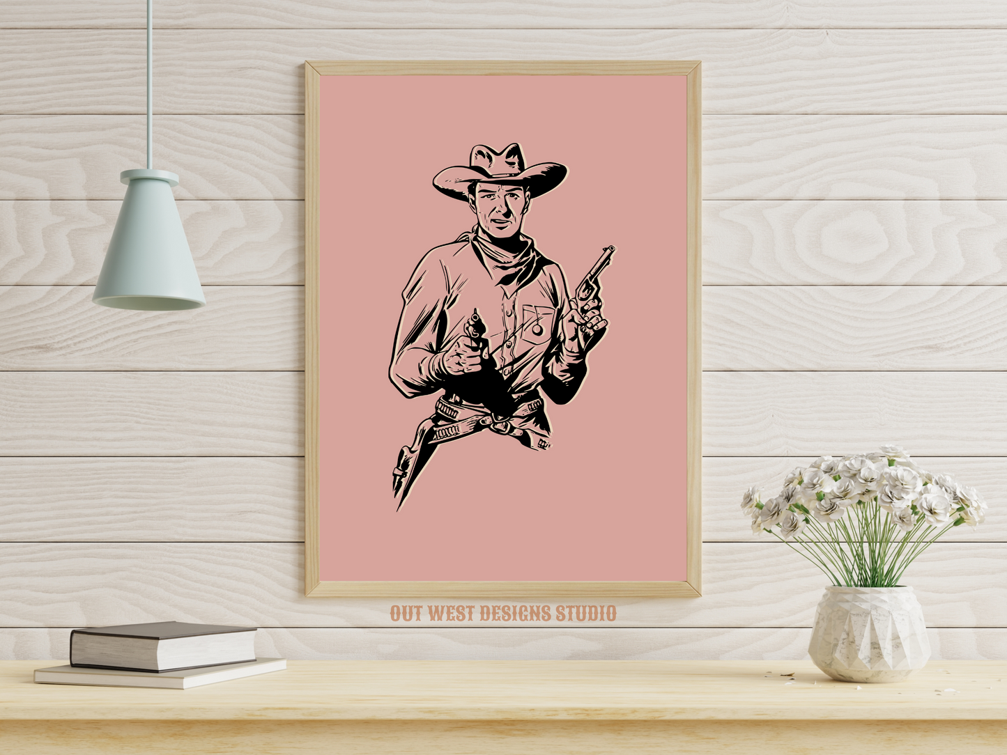 Printable Lone Outlaw cowboy western print - Pink + black - Western home decor - Poster wall art long country sheriff south western!