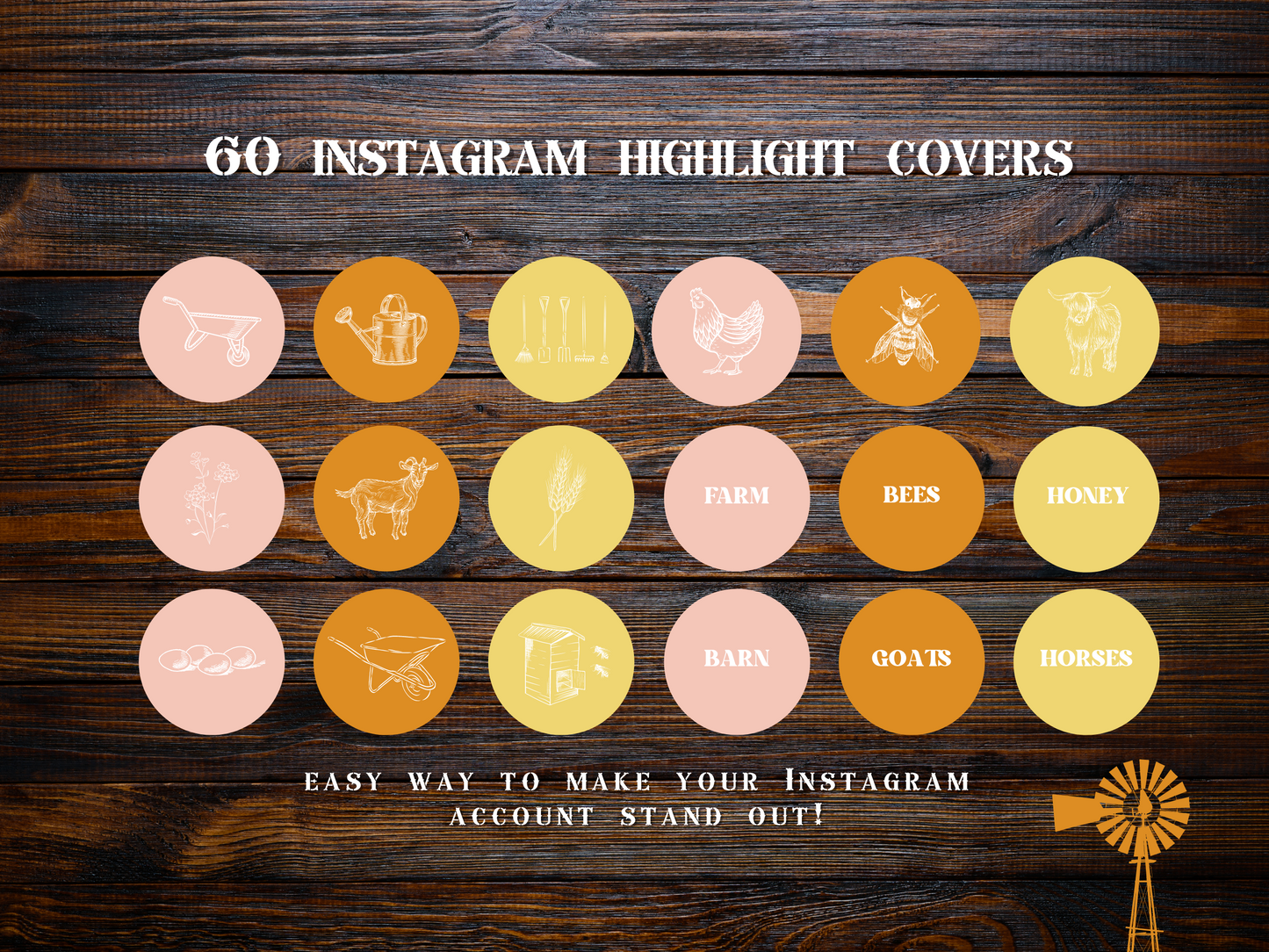 Spring Farm + homesteading Instagram highlight covers + story backgrounds Garden + animals + flower icons- yellow orange + pink