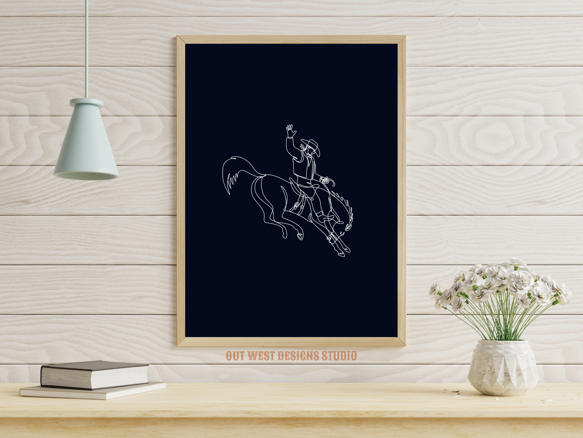 Bronc cowboy line drawing print - Western cowgirl home decor | Rodeo poster