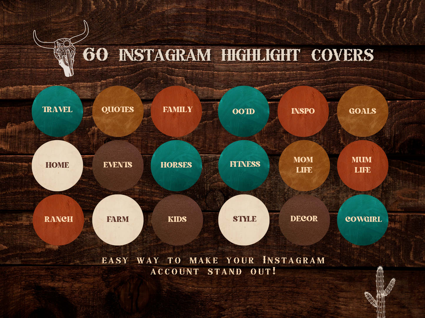 Wild West Western Cowgirl Instagram highlight covers + story backgrounds - Turquoise + rust