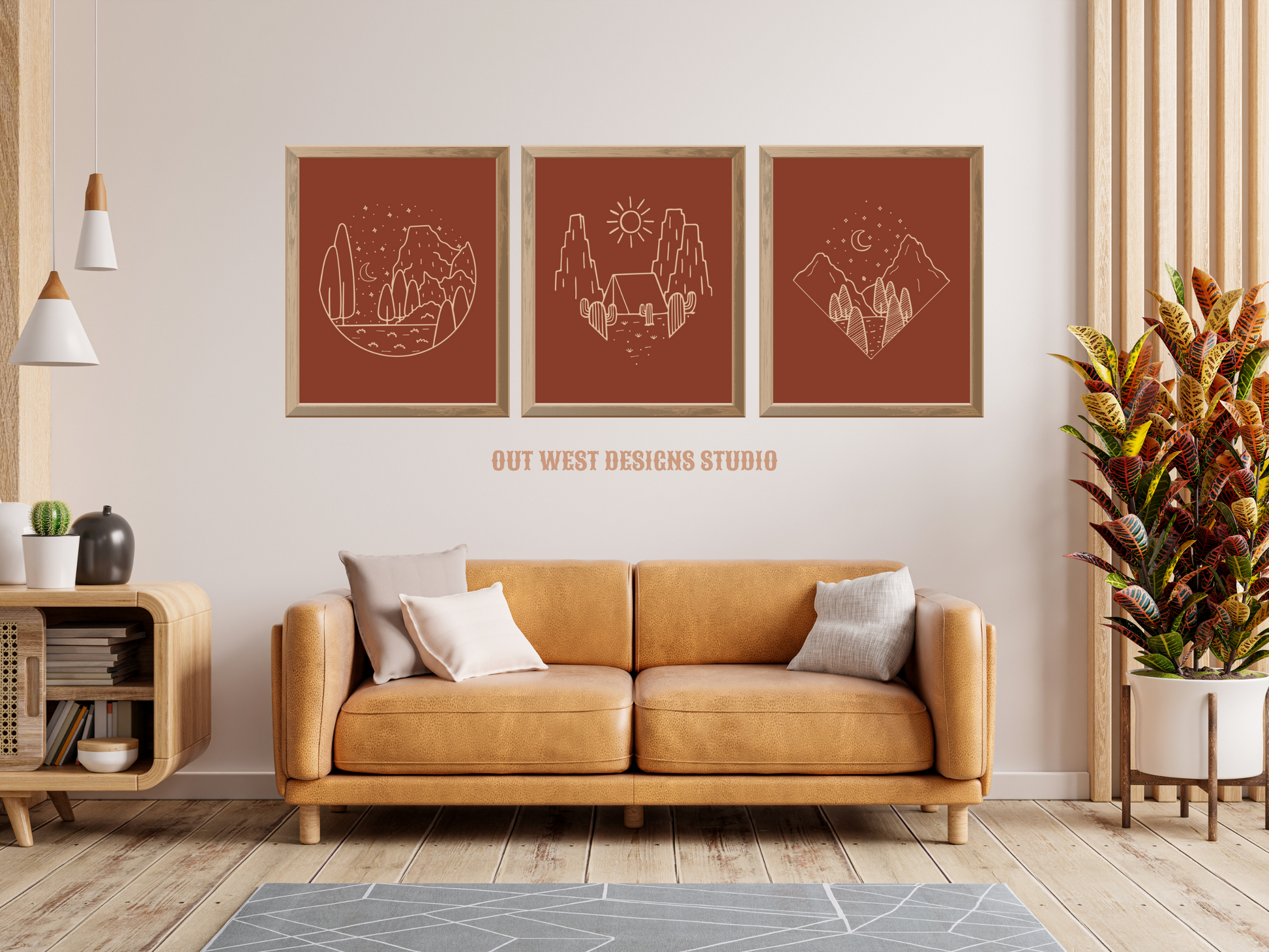 Printable Western Wilderness Cowgirl set of 3 prints in rust color - home decor - Poster wall art mountains, tent, south western!