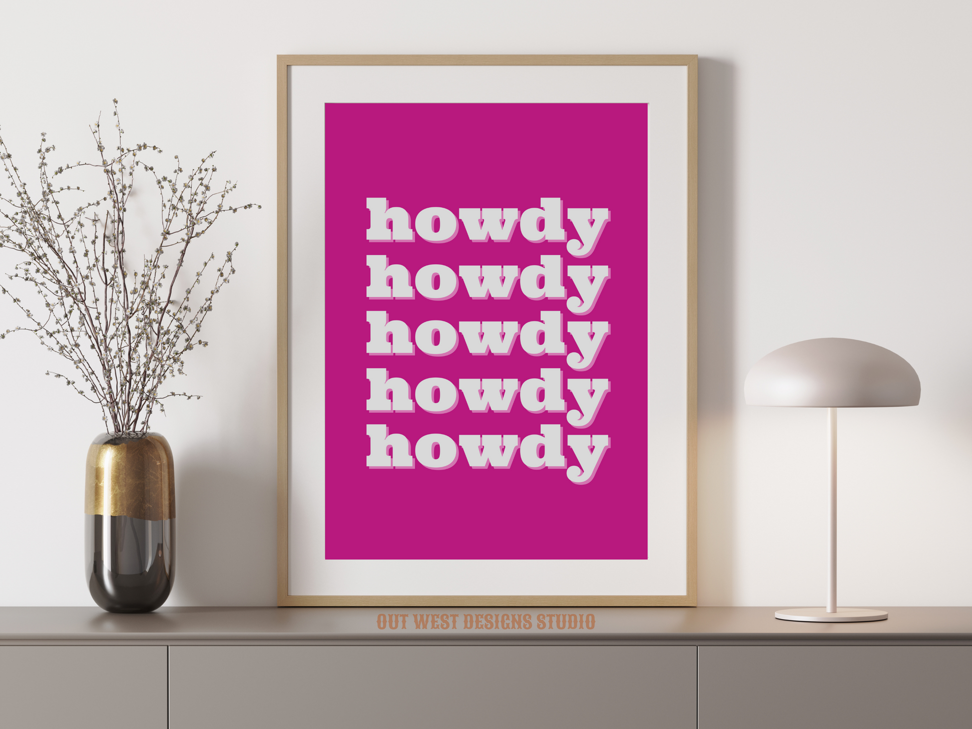 Howdy cowgirl print in Rust pink color - Western home decor - Retro Poster wall bedroom, hallway, lounge room south western art!