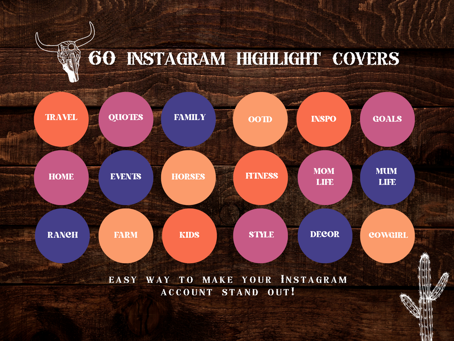 Wild West Desert Cowgirl Instagram highlight covers + story backgrounds - Western Southwest Pink, orange + purple cowboy western IG icons