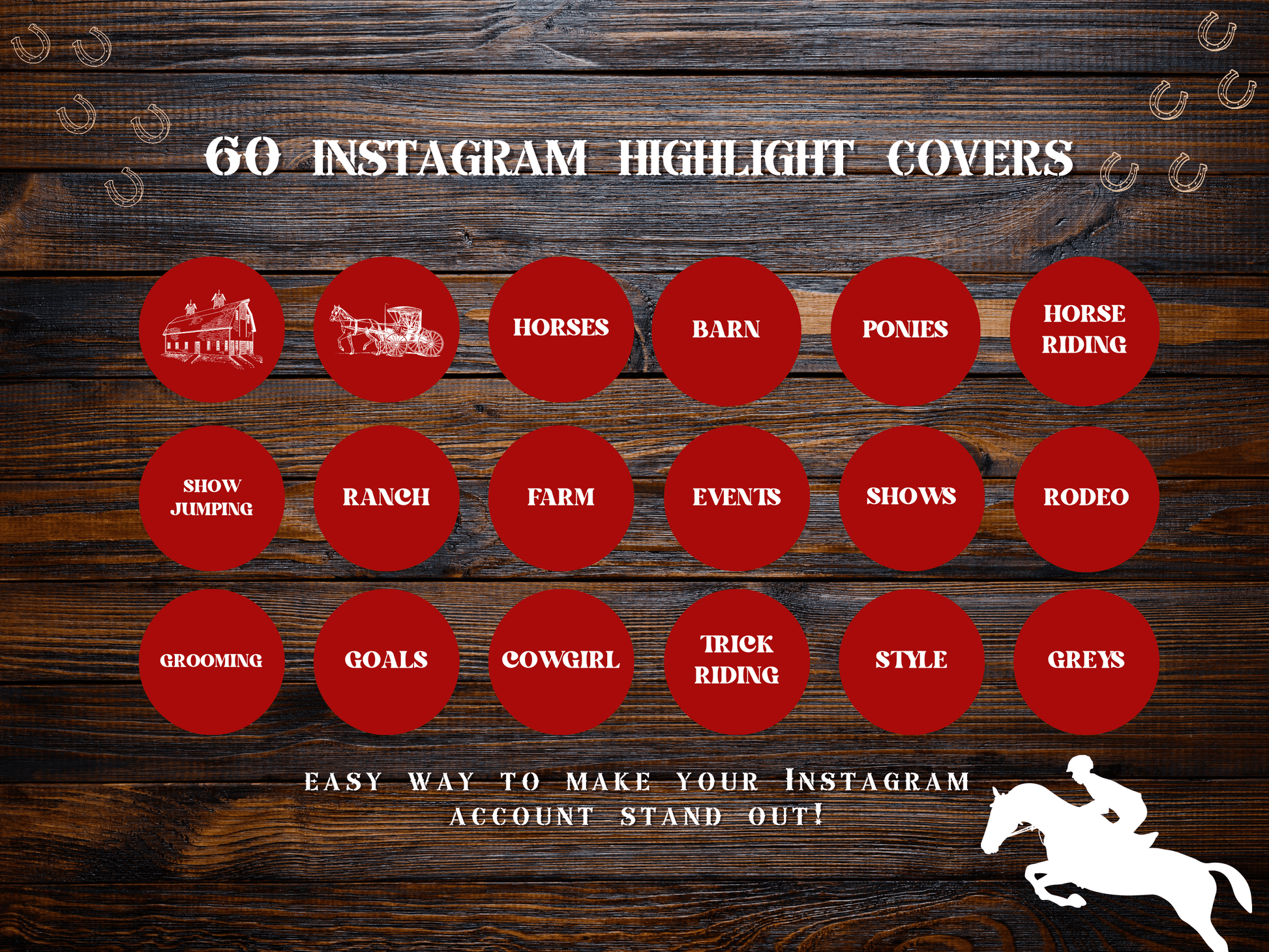 Red Equestrian horse riding Instagram highlight covers + story backgrounds - show jumping, pony, dressage, rodeo cowgirl IG icons