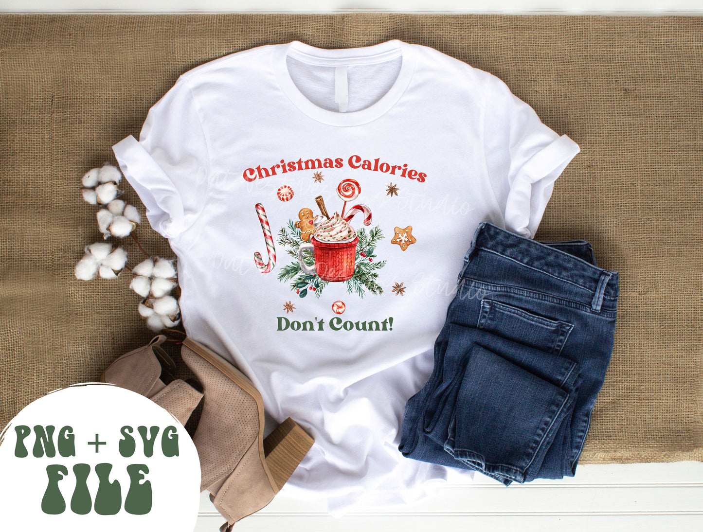 Christmas Calories Don’t Count DIGITAL DOWNLOAD sublimation design PNG file 300 dpi for shirts mugs transfers aprons tumblers candy cookies.