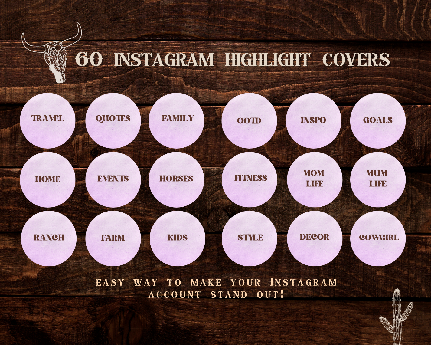 Wild West Cowgirl Instagram highlight covers + story backgrounds - Lavender purple + brown western rodeo IG icons for social media