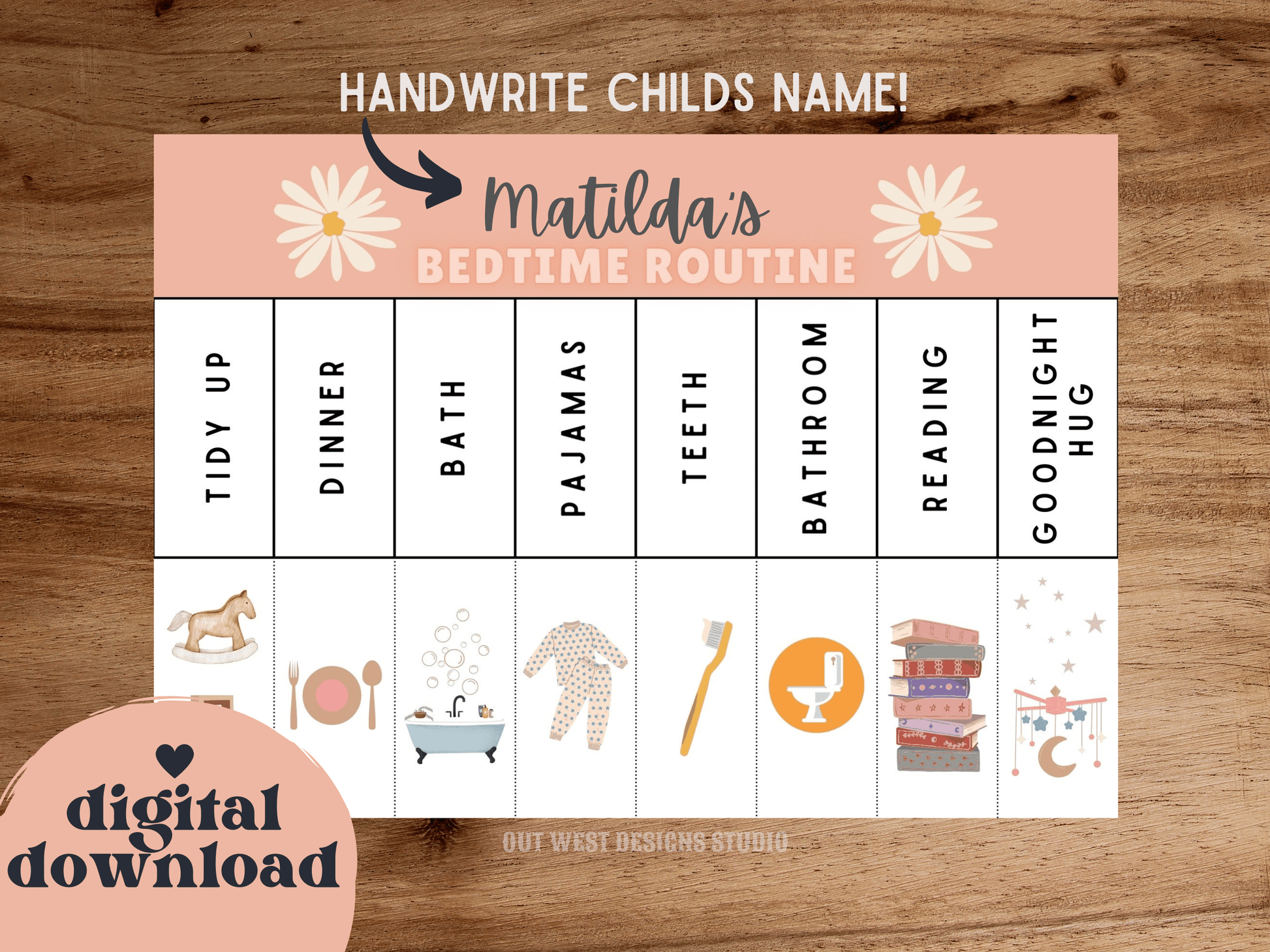 Boho Bedtime Routine | Digital Bedtime Flip Chart | Chore Checklist | Printable | Schedule for Kid | Montessori | Nighttime