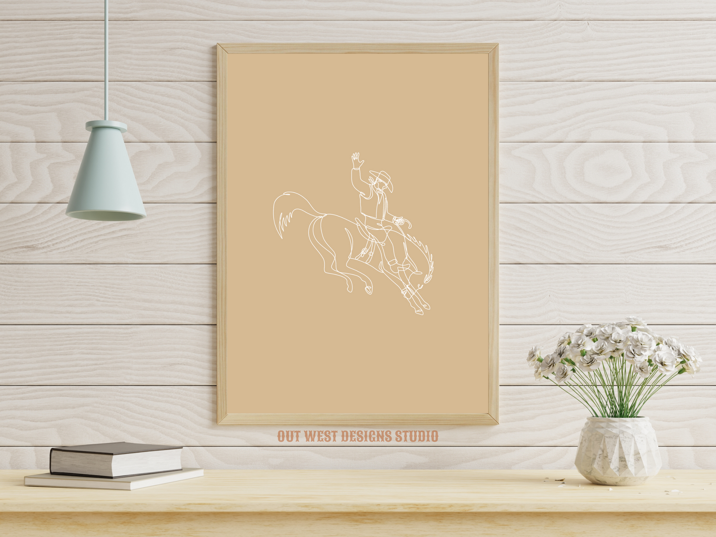 Bronc cowboy line drawing print - Western cowgirl home decor | Rodeo poster