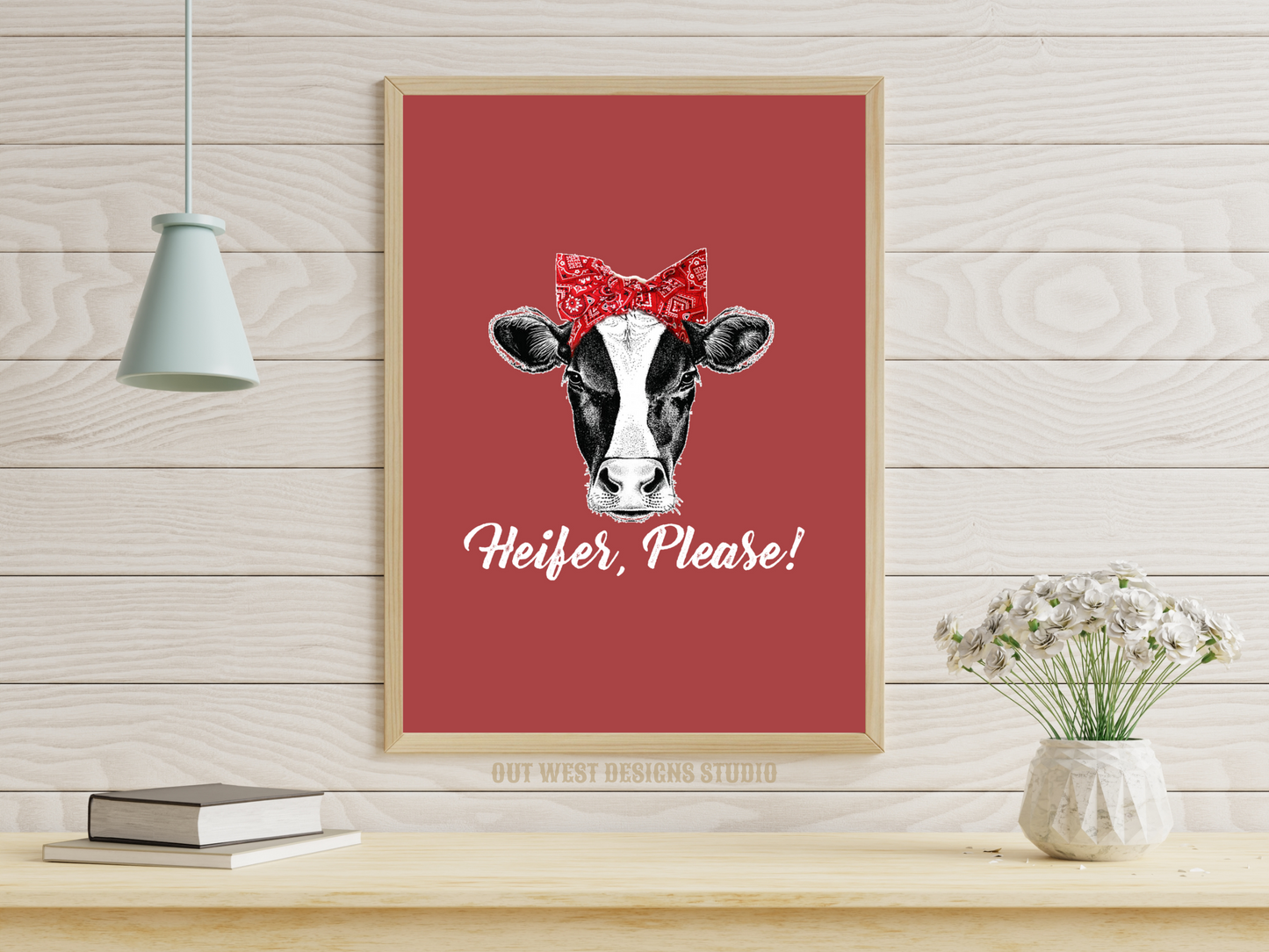 Heifer please cowgirl print black - Western home decor - Retro Poster wall bedroom, hallway, lounge room southern cow calf western art!